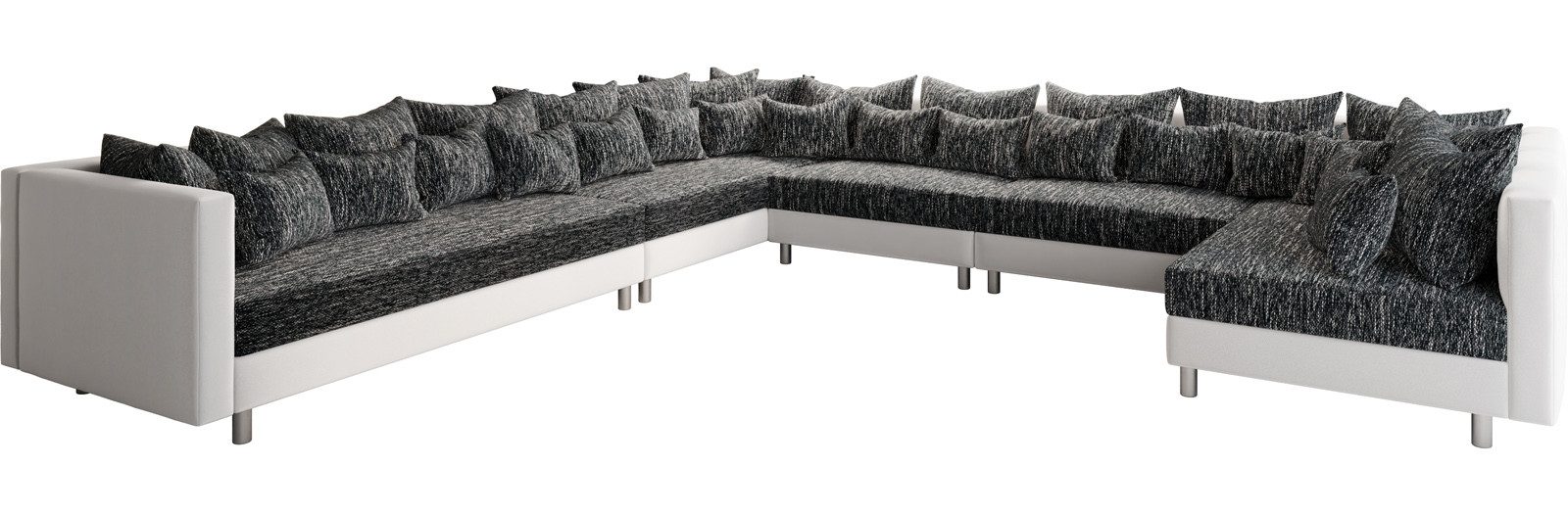 DELIFE Wohnlandschaft Clovis, XXL Weiss Schwarz Ottomane Links Wohnlandschaft