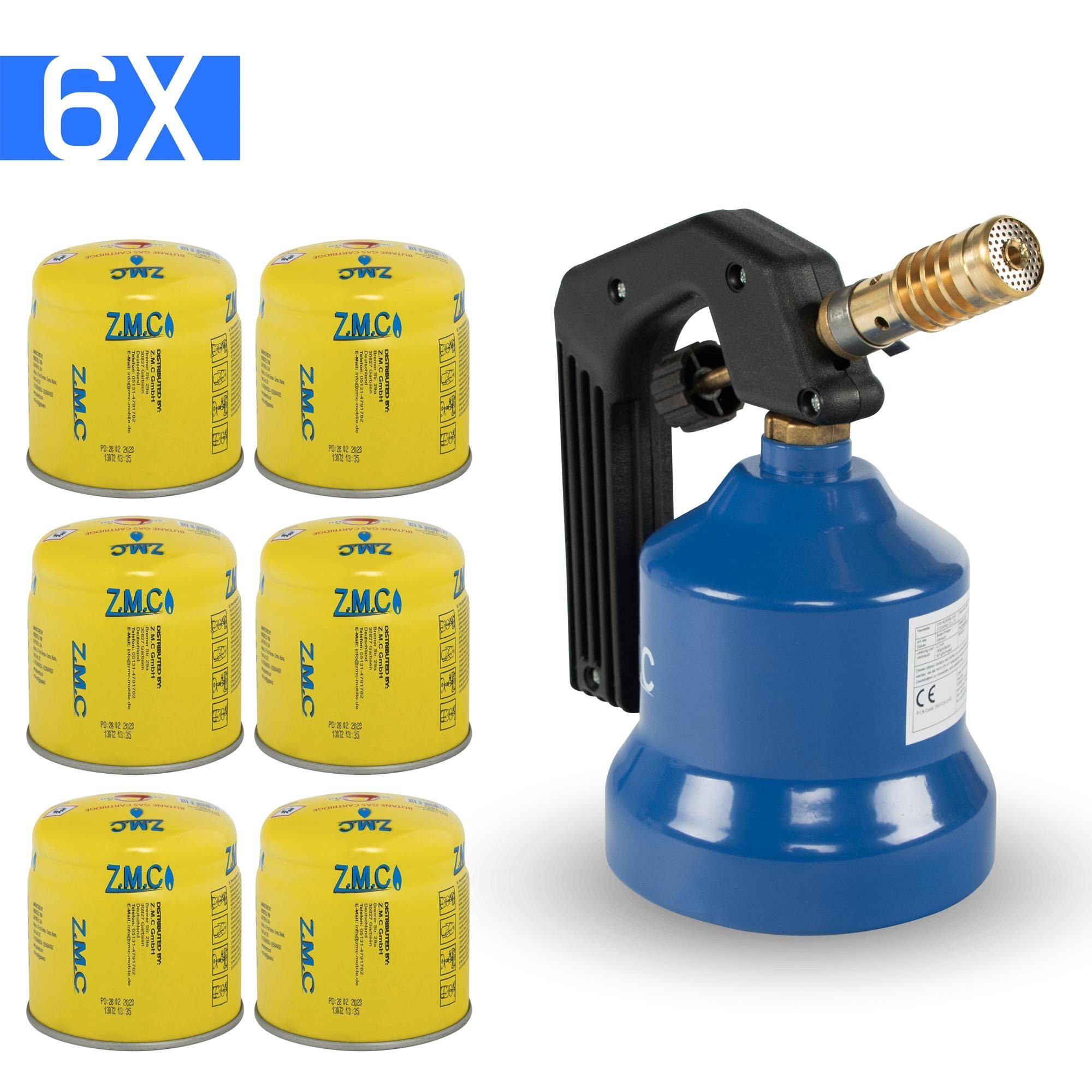 ZMC Flambierbrenner Gasbrenner Grillanzünder Gasanzünder Lötpistole +6 Gaskartuschen 190g, (Lötlampe 2,2 kW Temperatur von bis zu 1200 ° C, Lötlampe 2,2 kW Temperatur von bis zu 1200 ° C), Butangas Lötbrenner Kohleanzünder Flammspritzpistole Bunsenbrenner