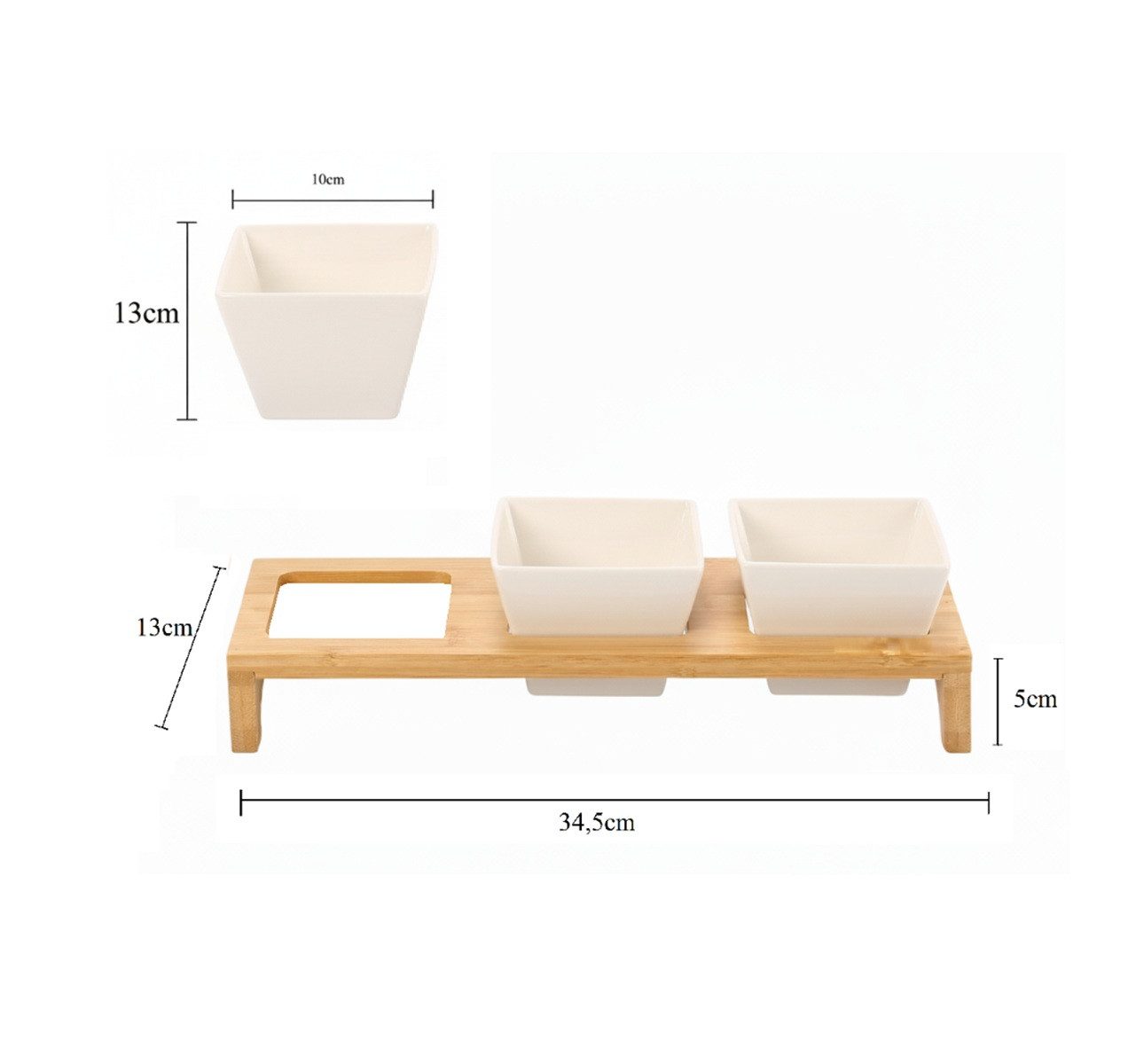 Cheffinger Snackschale Bambus Set 4-tlg. - Servierplatte für Dips, Snacks & Fingerfood, Bambus, Keramik, (4-tlg)