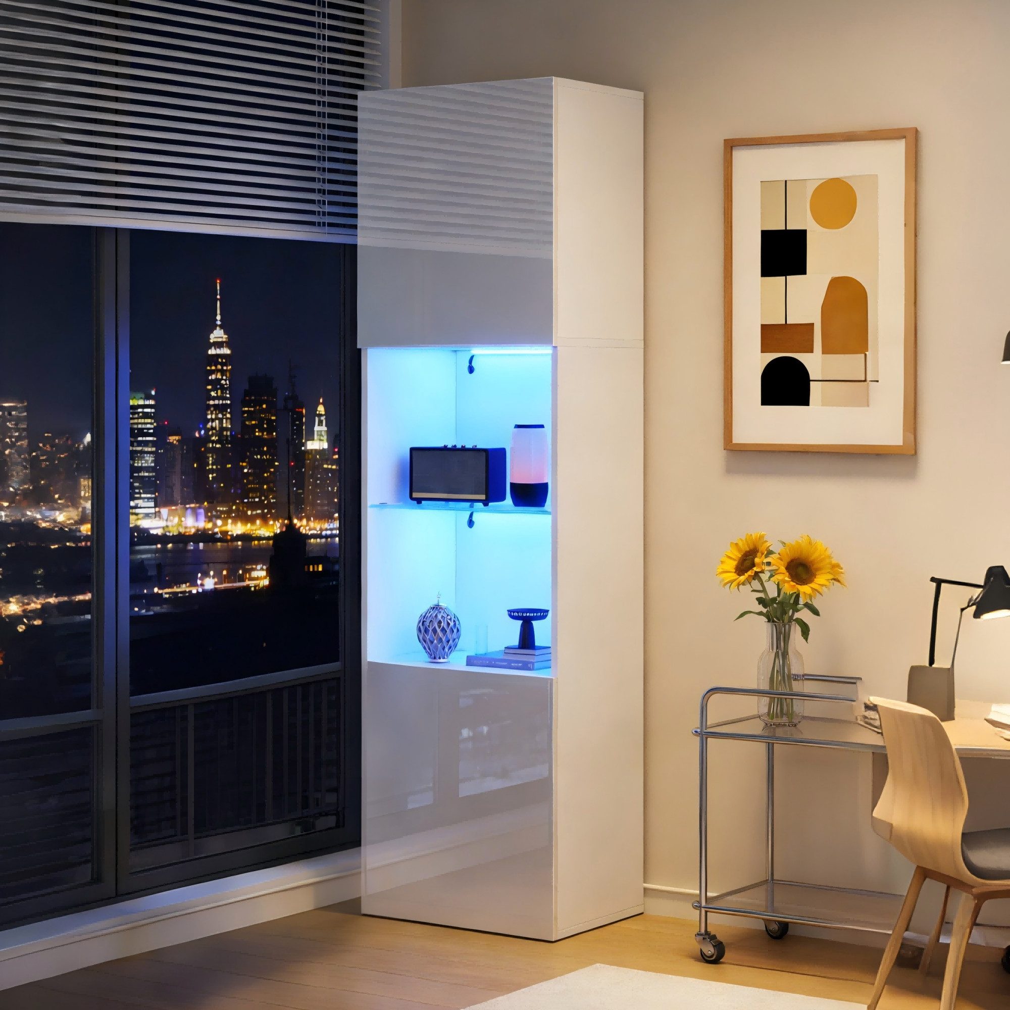 STILVORA Vitrine Freistehender Hochschrank mit 1 Glasboden&LED,Highboard Ho günstig online kaufen