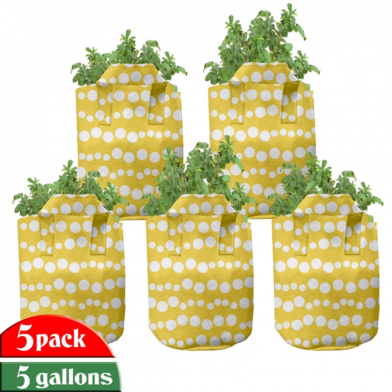 Abakuhaus Pflanzkübel hochleistungsfähig Stofftöpfe mit Griffen für Pflanzen, Gelb und Weiß Doodle Kreise | Pflanzkübel