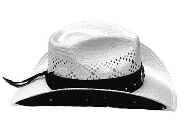 Westernlifestyle Cowboyhut Weißer Westernhut Strohhut mit Hutband und bestickter Seitenkrempe