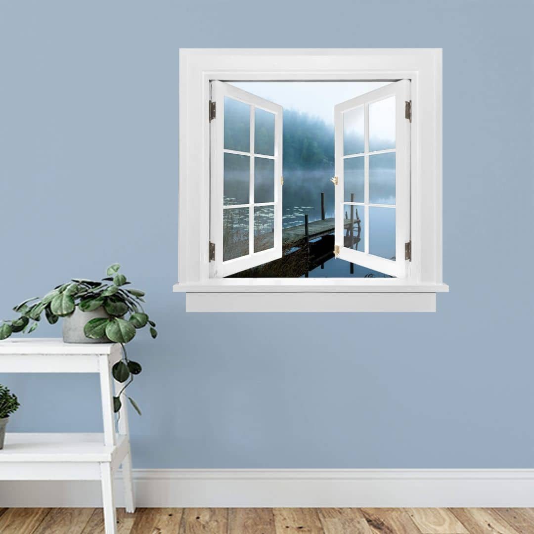 Art Nebel K&L Steg Aufkleber Wandbild Wellness Fensterblick, Wandtattoo See Wandtattoo Wall selbstklebend Lindsten 3D Fenster am