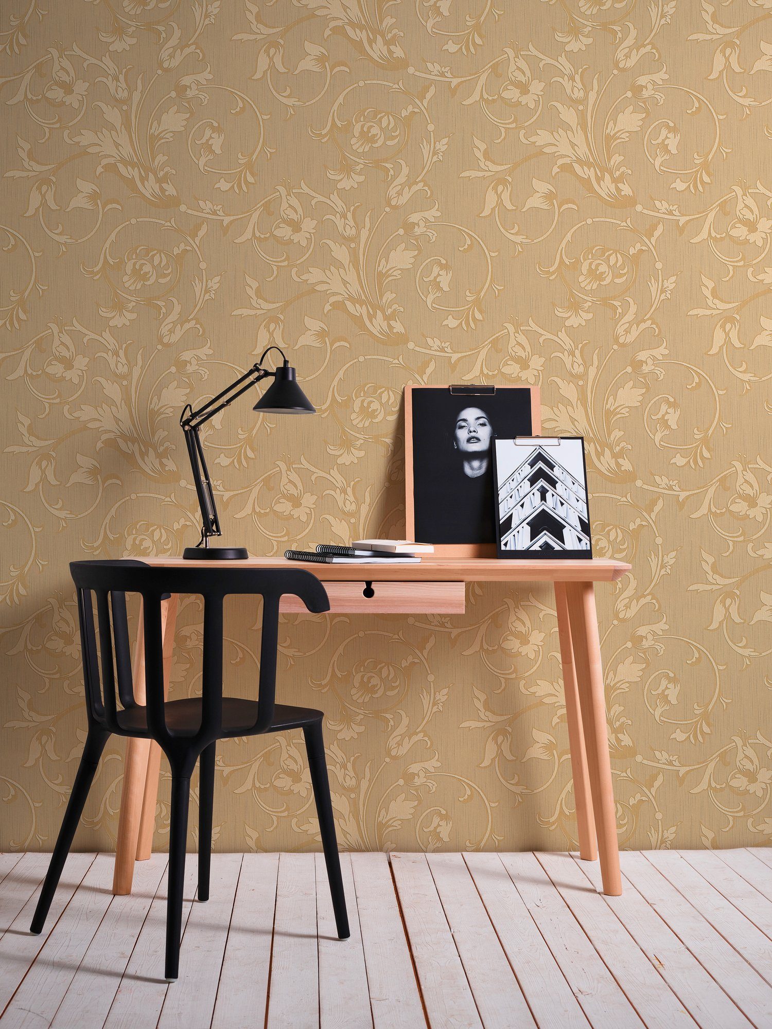 A.S. Création Architects Paper Tessuto, Textiltapete Barock, Floral floral, Blumen samtig, orange/beige Tapete