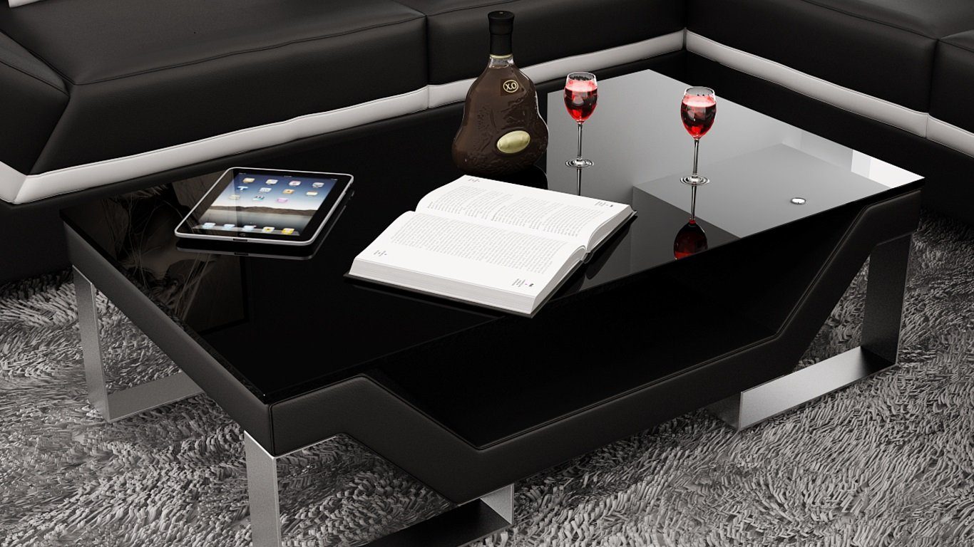 JVmoebel Couchtisch Gepolsterter Tisch Couchtische Glastisch Design Tische Farbe wählbar! Schwarz