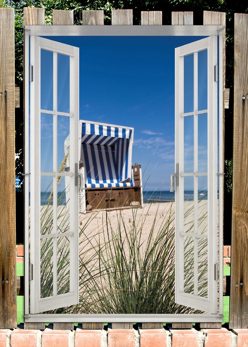Thumbnail - Wallario Sichtschutzzaunmatten Strandkorb, mit Fenster-Illusion