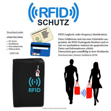 DrachenLeder Geldbörse DrachenLeder Portemonnaie mit RFID Block (Portemonnaie, Portemonnaie), Damen Portemonnaie Echtleder Größe ca. 10cm, schwarz