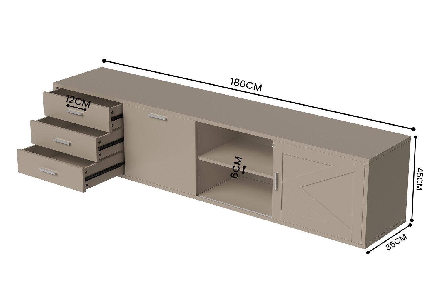 HOMAVO Lowboard TVG1 mit 3 Schubladen & Schiebetür, 160 - 180 cm (FSC®, viel Stauraum, pflegeleicht), Bodenstehendes TV-Lowboard mit Stauraum – Bild 5 von 5
