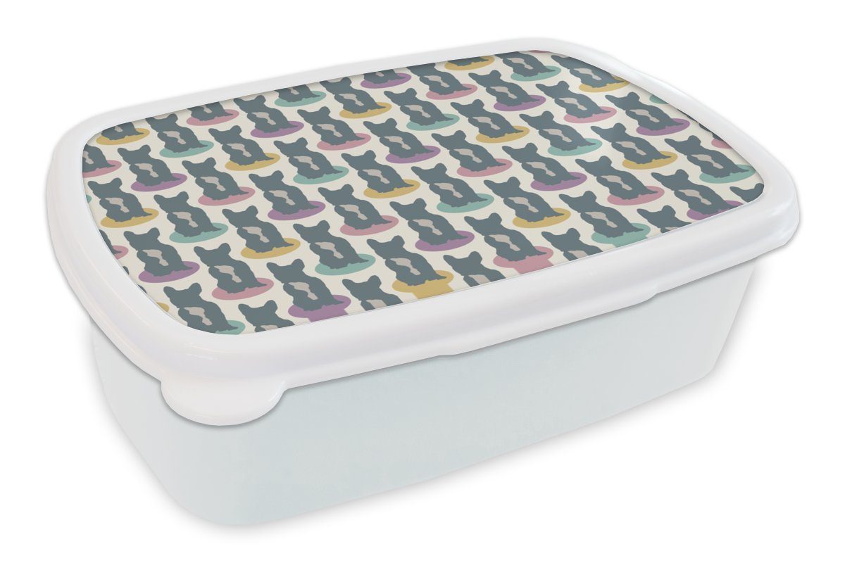 MuchoWow Lunchbox Brotdose, Jungs -, - für - und Brotbox Französische Kinder Bulldogge - Mädchen für Mädchen - Erwachsene, und Kinder Muster Jungen - (2-tlg), weiß Kunststoff, Hund