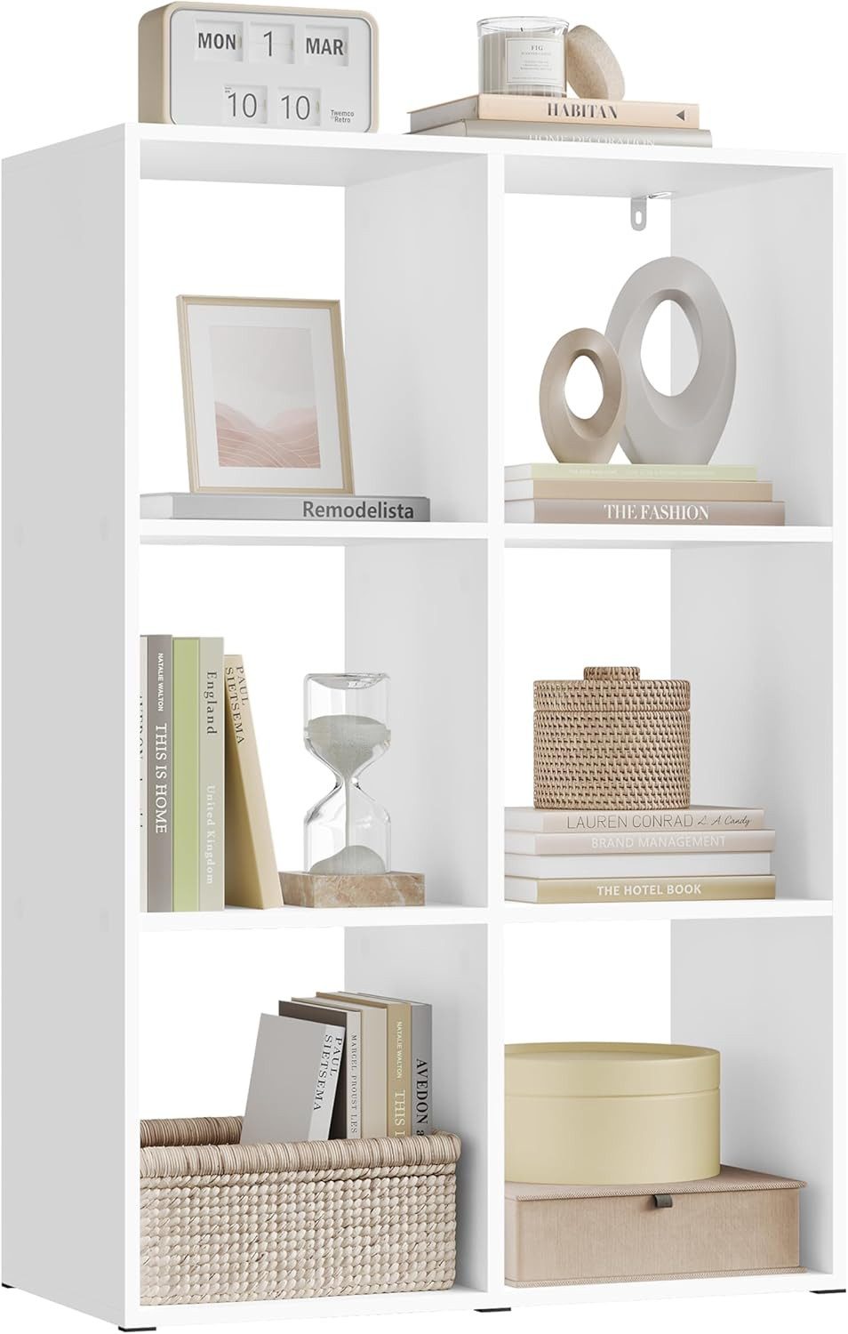 Woltu Bücherregal, weiß, mit 6 Würfeln Regal für Wohnzimmer Büro Schlafzimmer