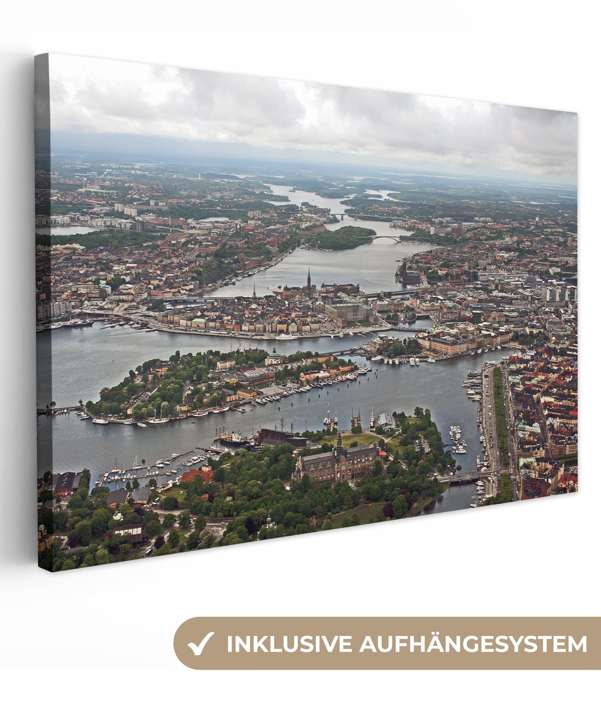 OneMillionCanvasses® Leinwandbild Stockholm aus der Luft in Schweden, (1 St), Wandbild Leinwandbilder, Aufhängefertig, Wanddeko, 30x20 cm