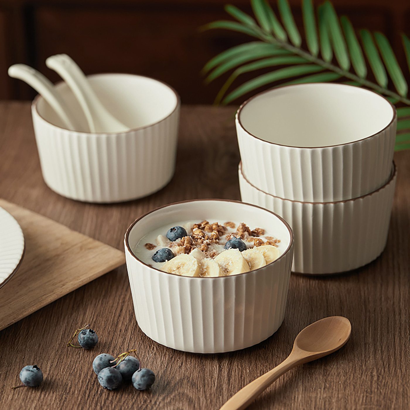 JIWOO Schale 4er Ø11cm,Müslischale Eisschale Dessertschale Obstschale Snackschale, Keramik, (Schaleset, 4-tlg), Hochwertiges Schalen Beige Mikrowellenofen Spülmaschine Ø 11cm