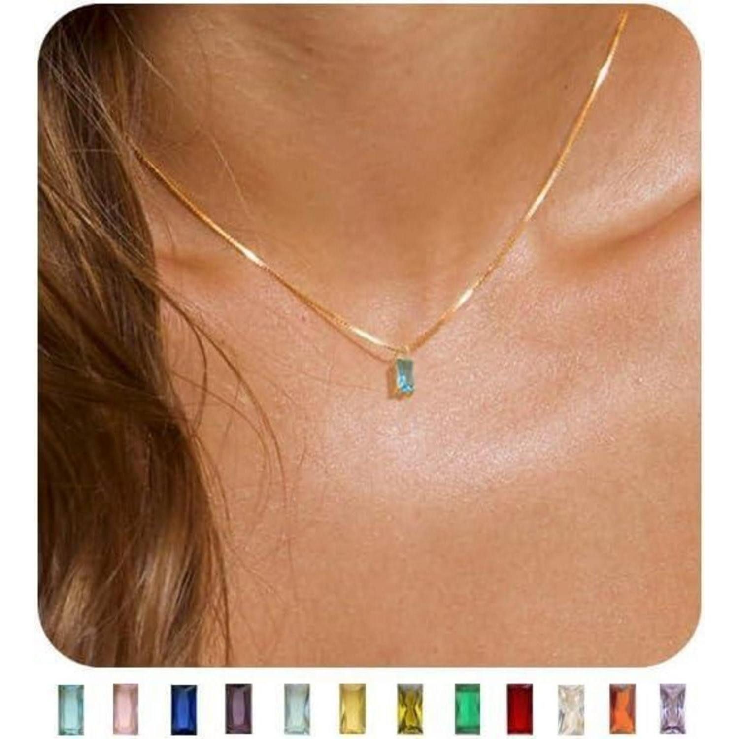 Kette mit Anhänger Halskette Damen 14K vergoldet 925 Silber Geburtsstein Gold-12.Dezember