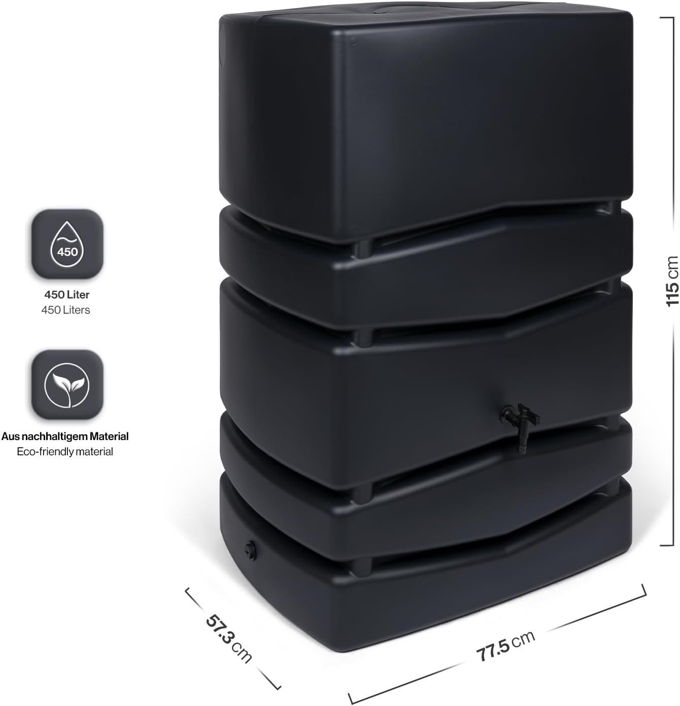 Kreher Regentonne 2 x 'Aqua Tower' 450 Liter mit Hahn in Grau/Anthrazit (Farbe wählbar), 450 l