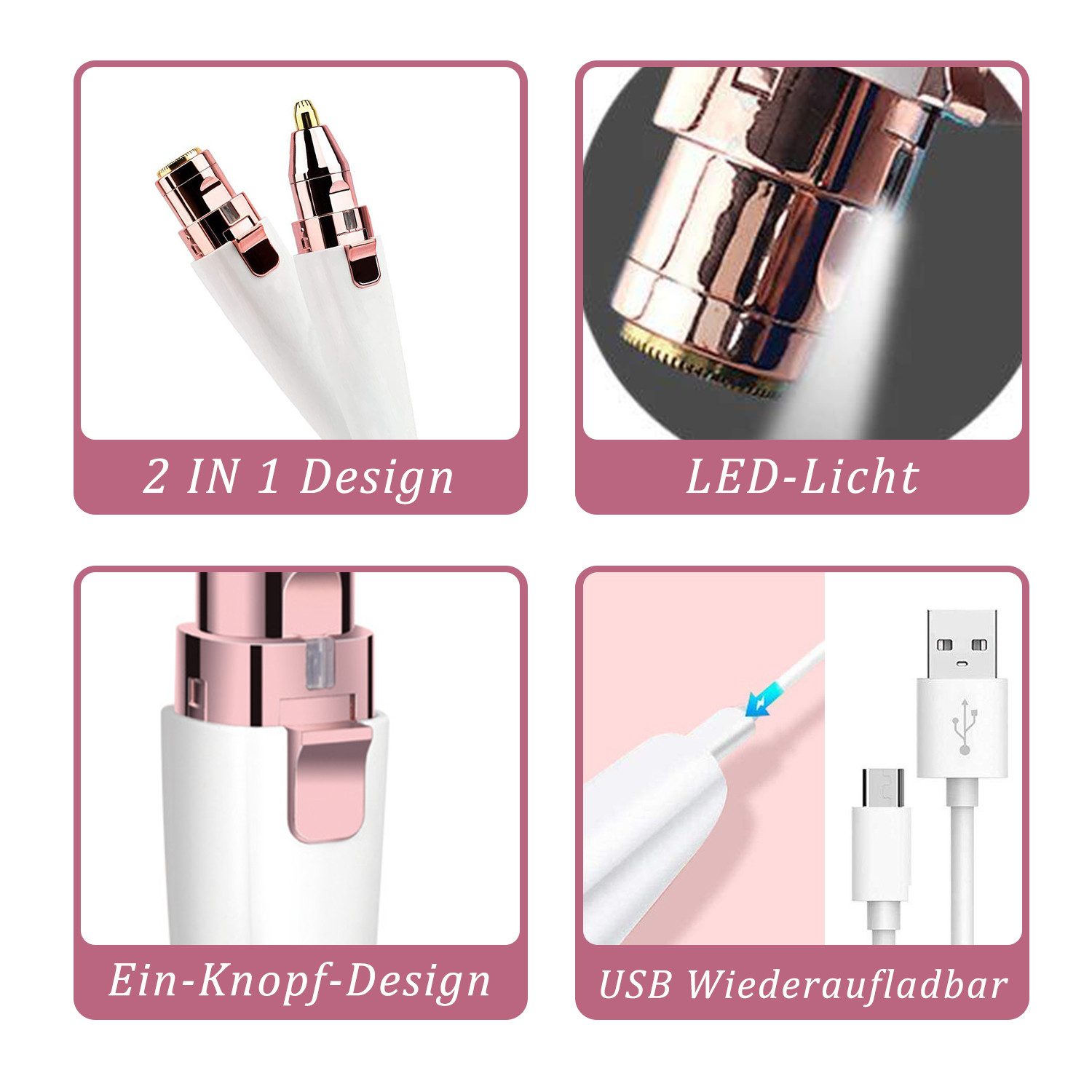 inschimmer Haarentferner-Set 2IN1 USB Augenbrauenrasierer Elektrisch Gesichtshaarentferner Frauen – Bild 3 von 5