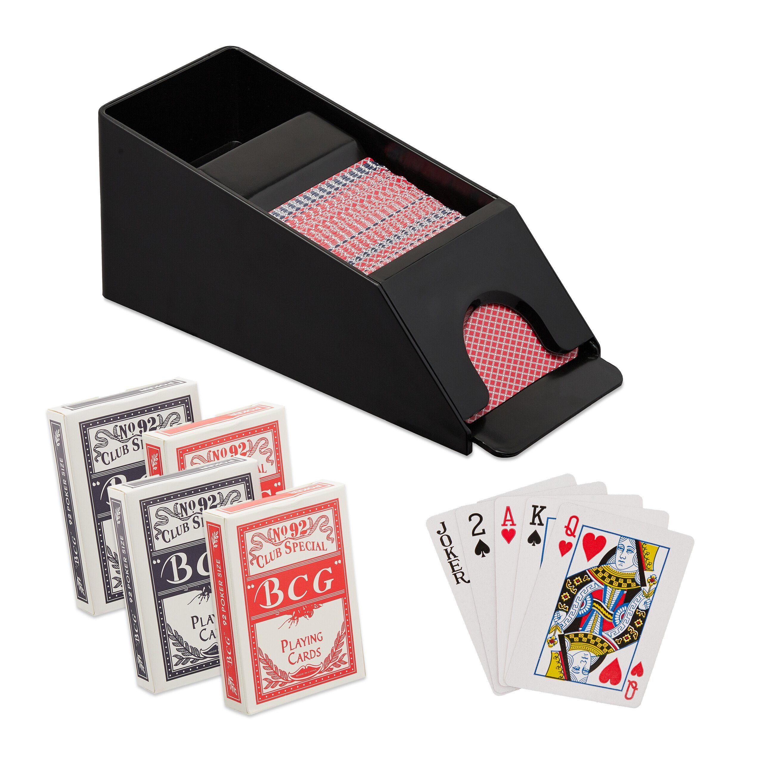 relaxdays Spiel Kartenschlitten mit 4 Decks, Kartenschlitten mit 4 Decks