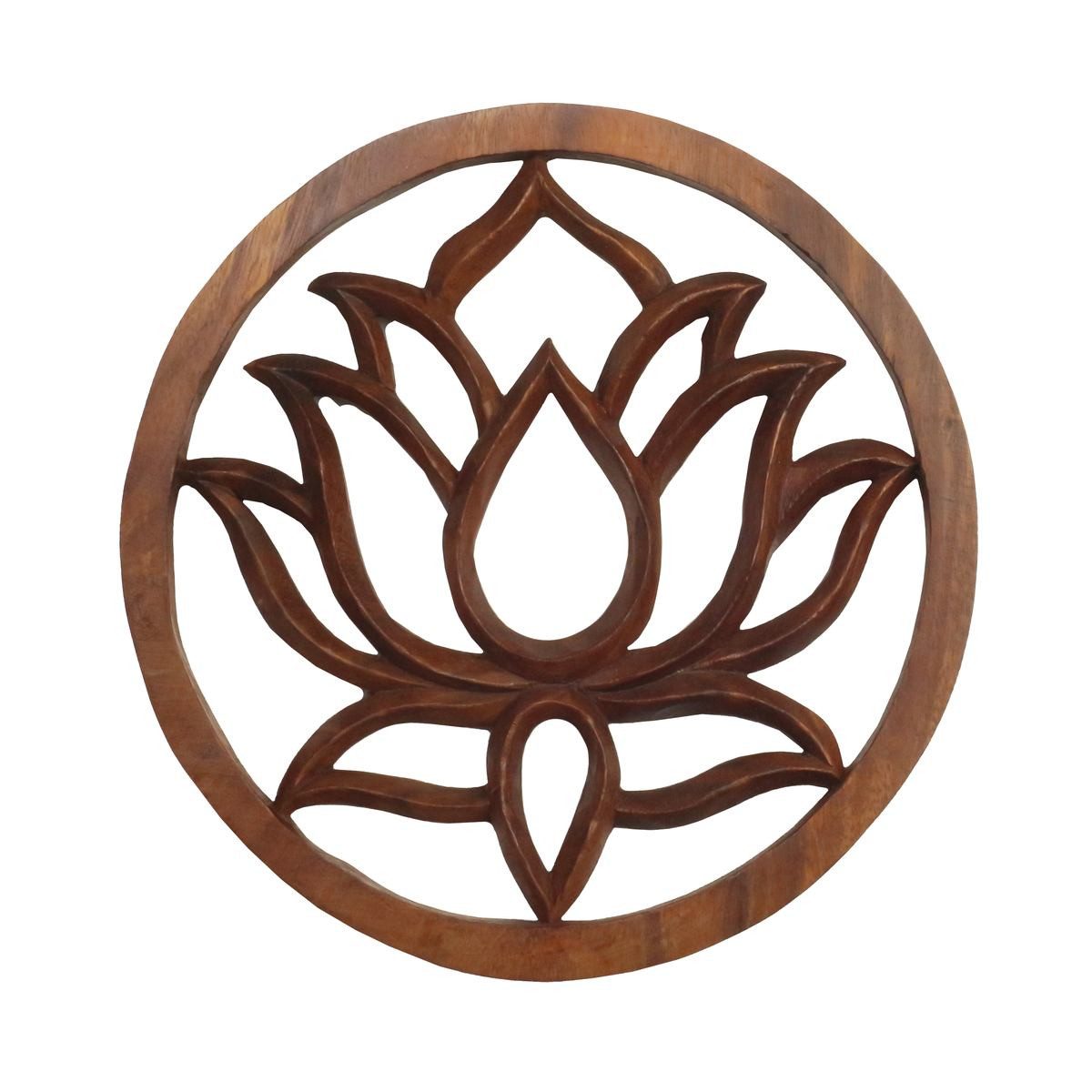 Oriental Galerie Holzbild Lotus Wandbild Holz 30 cm, Lotuspflanze (1 St), Dekoration zum aufhängen, Schnitzerei, Lotosblume