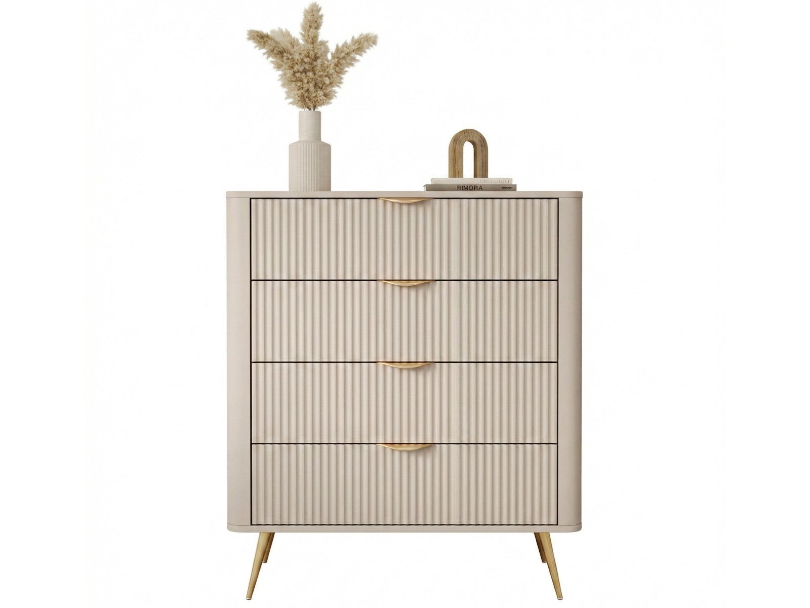 yourhouse24 Highboard Kommode Lante 88 cm – Beige / Kaschmir – Geriffelte Fronten (1 St., Ohne Dekoration)