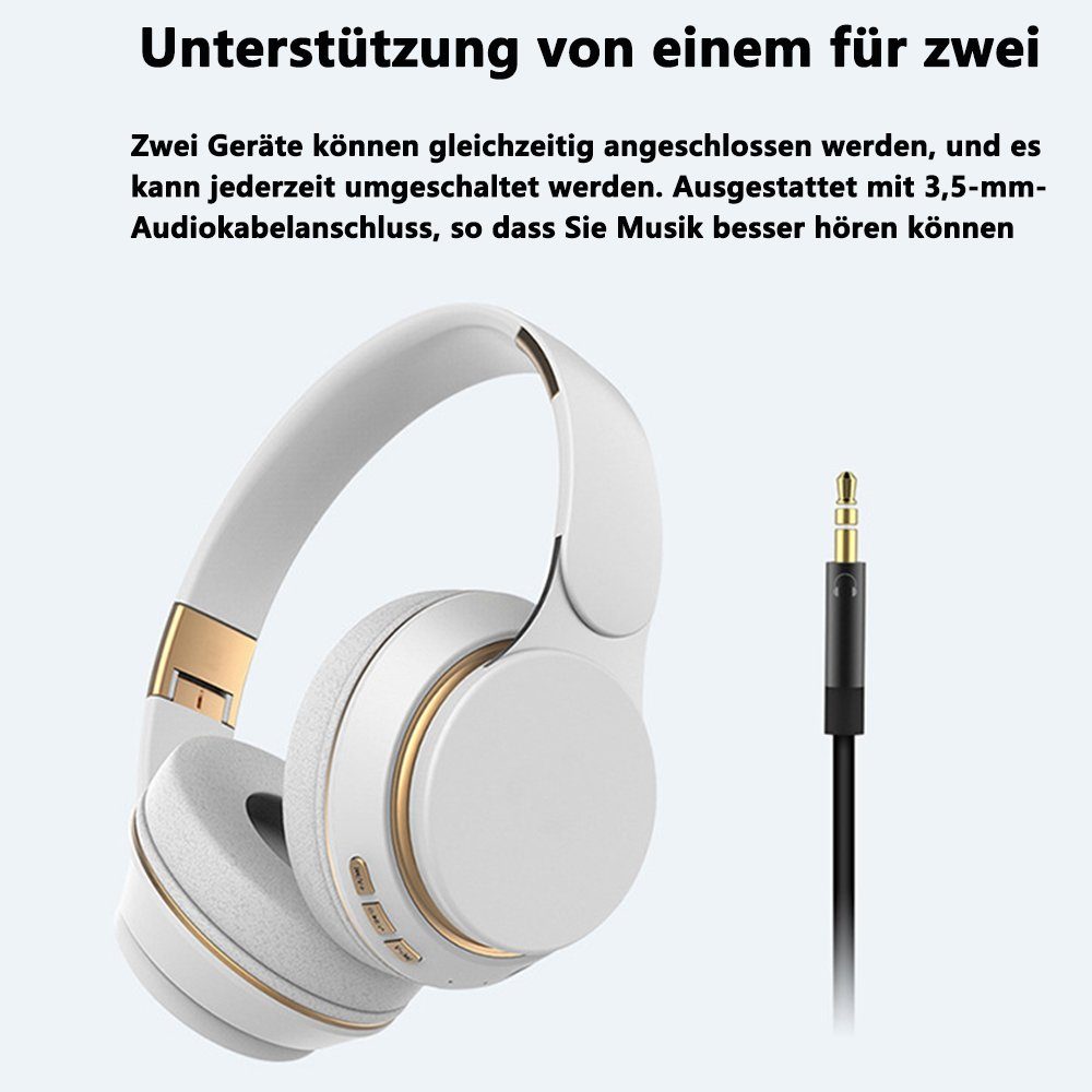 GelldG Kabellose Kopfhörer über Kopfhörer Weiß mit Mikrofon Ohr, Bluetooth-Kopfhörer