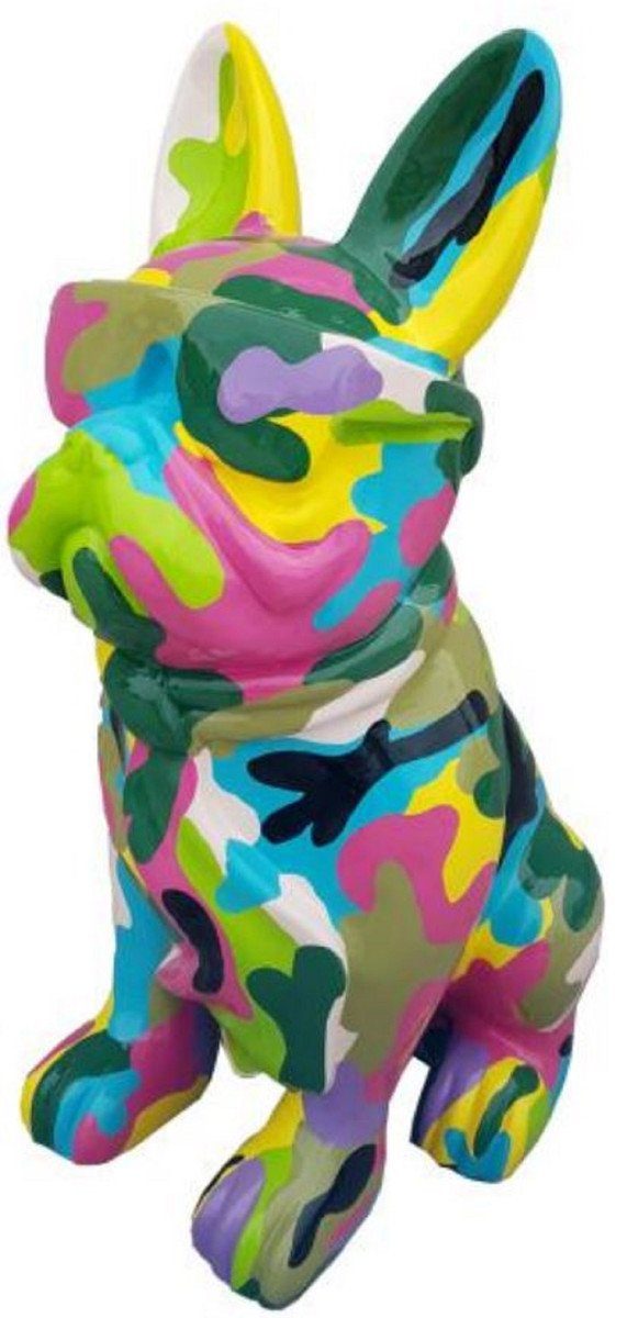 Casa Padrino Skulptur Luxus Deko Skulptur Hund Bulldogge Mehrfarbig H. 120 cm - Große Deko Figur - XXL Deko Skulptur - XXL Deko Figur - Wohnzimmer Deko - Garten Deko - Luxus Deko XXL Figuren