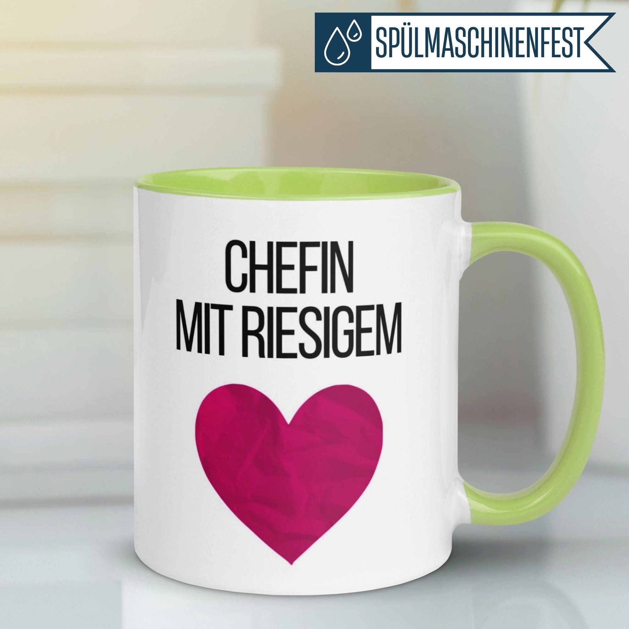 Momentals Tasse Chefin – „Chefin mit riesigem Herz“ – Teamleiterin Geschenk Becher, Gratis Versand · Links-&Rechtshänder · Spülmaschinenfest