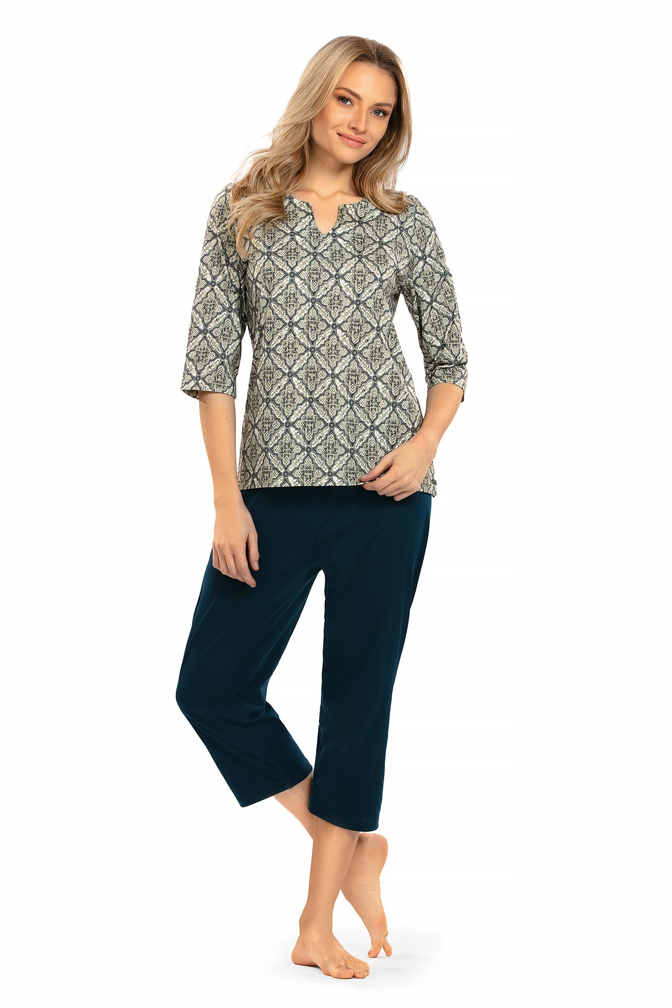 comtessa Schlafanzug Ascafa Damen Schlafanzug Halbarm 7/8 Hose in Navy