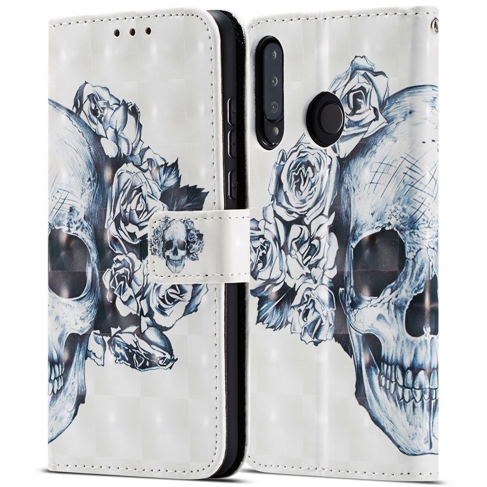 Handyhülle Handytasche für Huawei P30 Lite Hülle Totenkopf Motiv