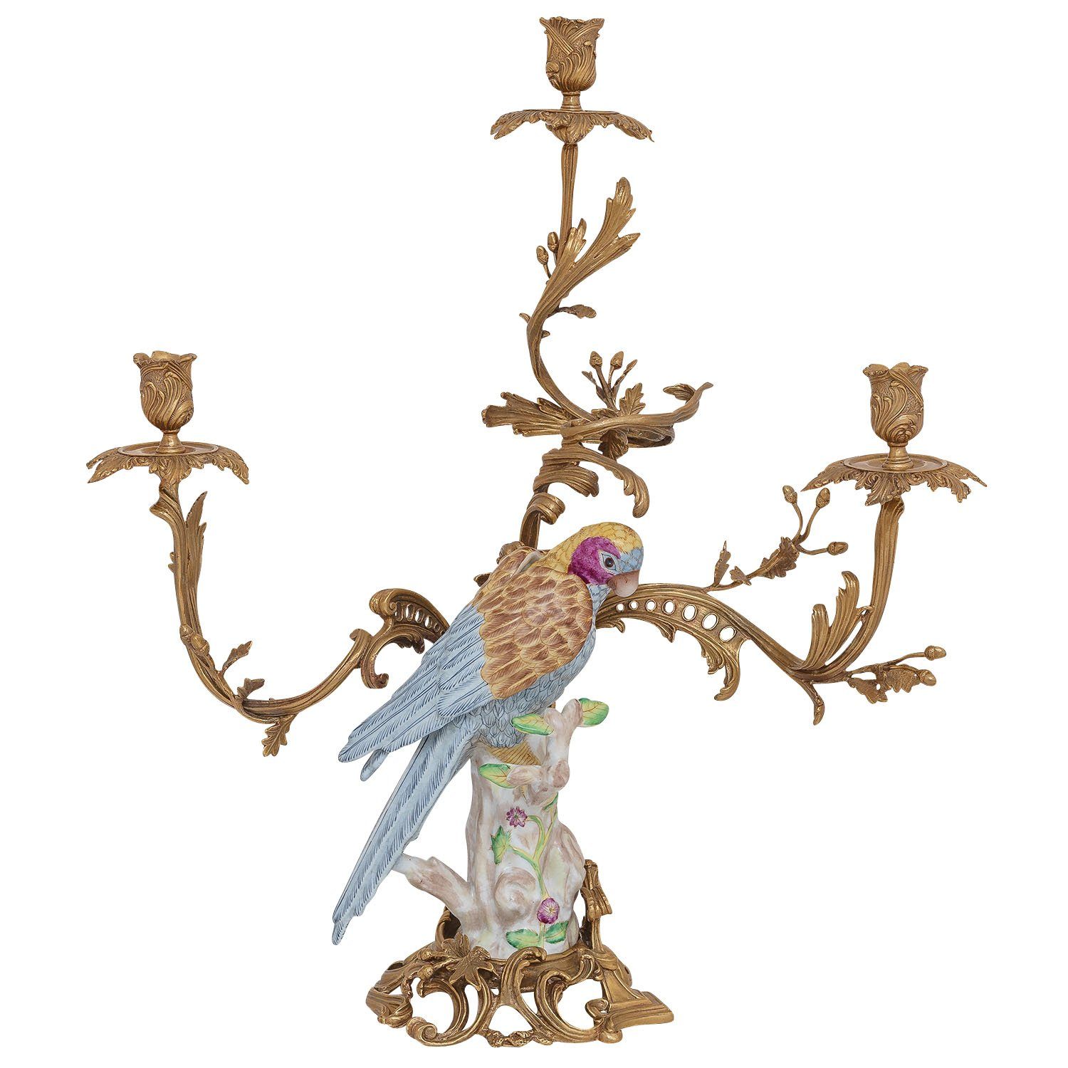 Aubaho Kerzenständer Kerzenständer Kerzenhalter 6 Bronze Antik-Stil Papagei Porzellan Vogel