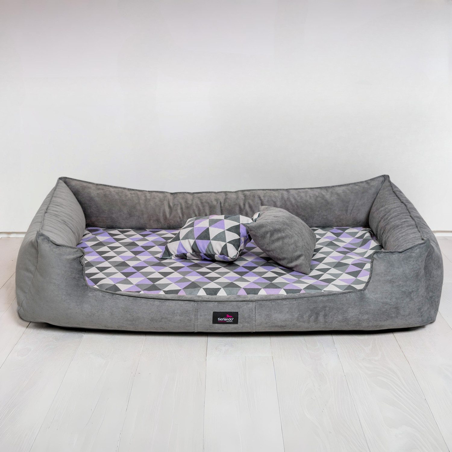 tierlando® Tierbett Orthopädisches Hundebett VELVET Samt Velours Dreiecke geometrisch