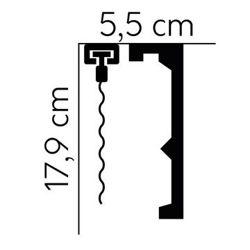 PROVISTON Stuckleiste Polystyrol, 55 x 180 x 2000 mm, Weiß, Vorhangleiste