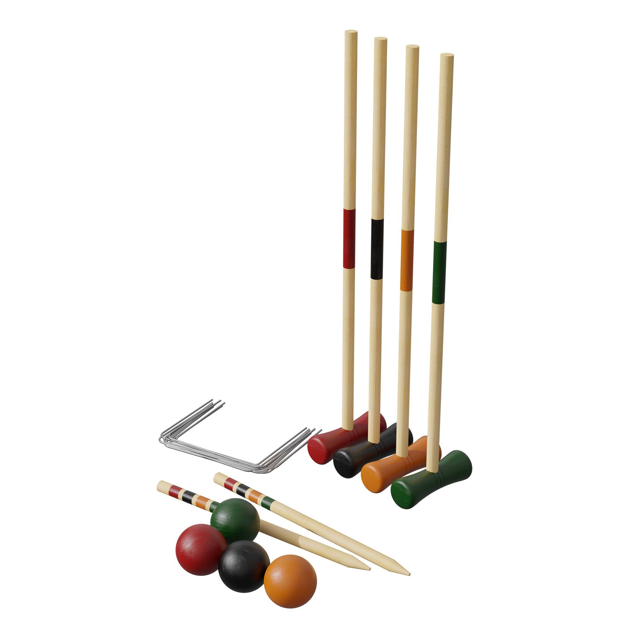 Carromco Spielzeug-Gartenset Krocket Spiel Basic-XM für 4 Spieler, (Set, 4-tlg., 4x Schläger, 4x Bälle), ganz aus Holz