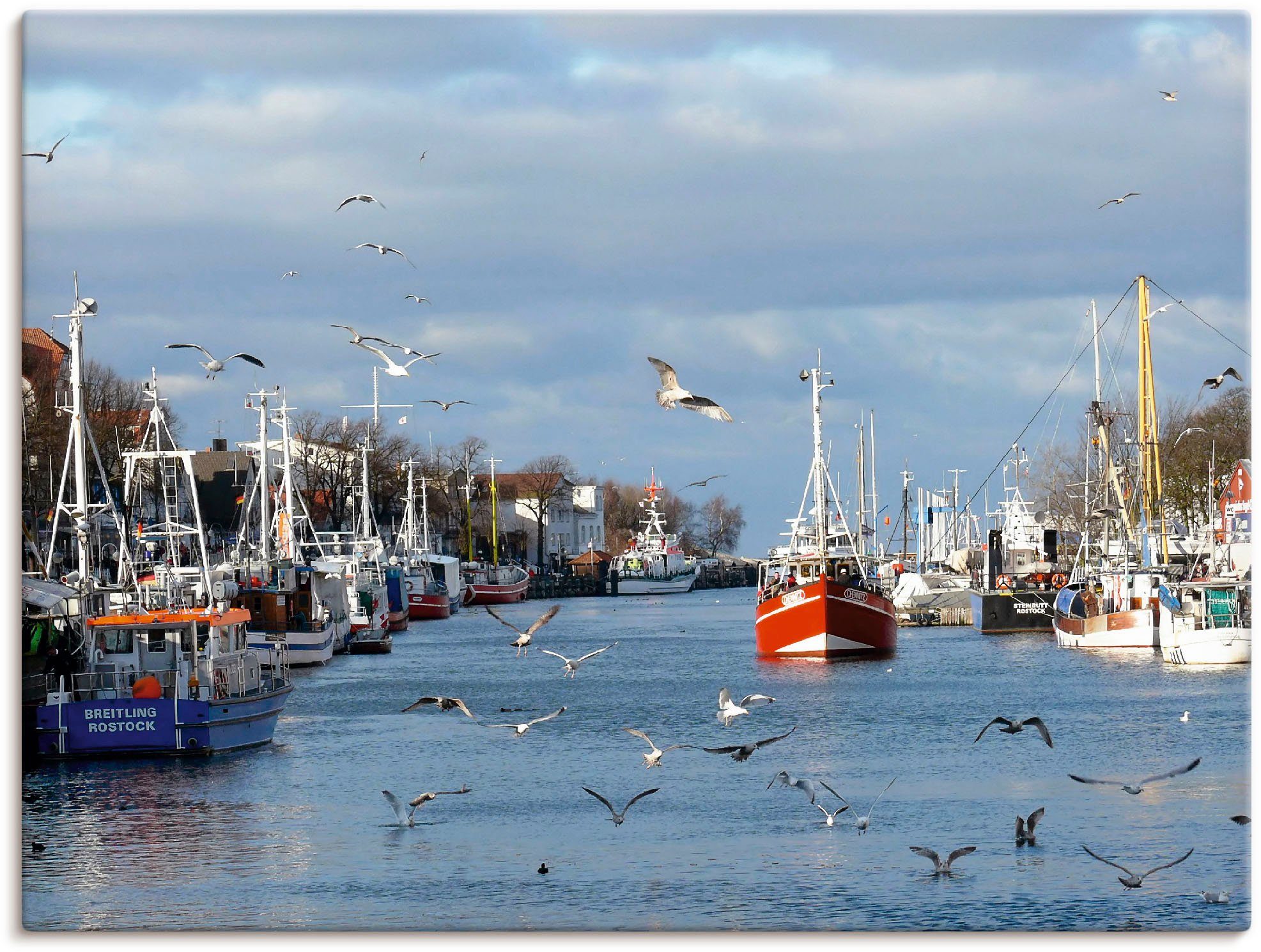 Artland Leinwandbild Alter Strom in Warnemünde, Boote & Schiffe (1 St), auf Keilrahmen gespannt