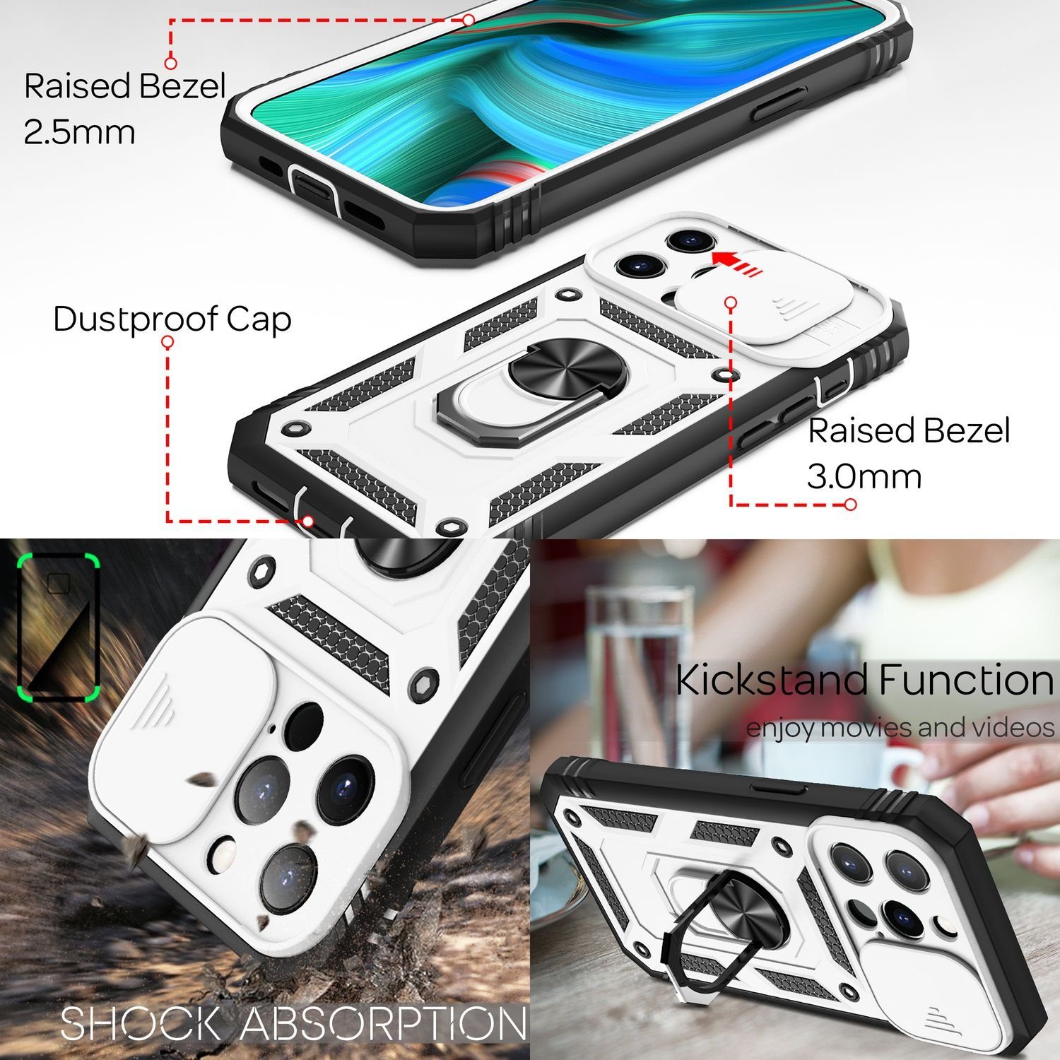 Nalia Smartphone-Hülle Apple iPhone 13 Pro Max 17 cm (6,7 Zoll), Outdoor Military-Style Ring Hülle / Kamera-Abdeckung & Display-Rahmen