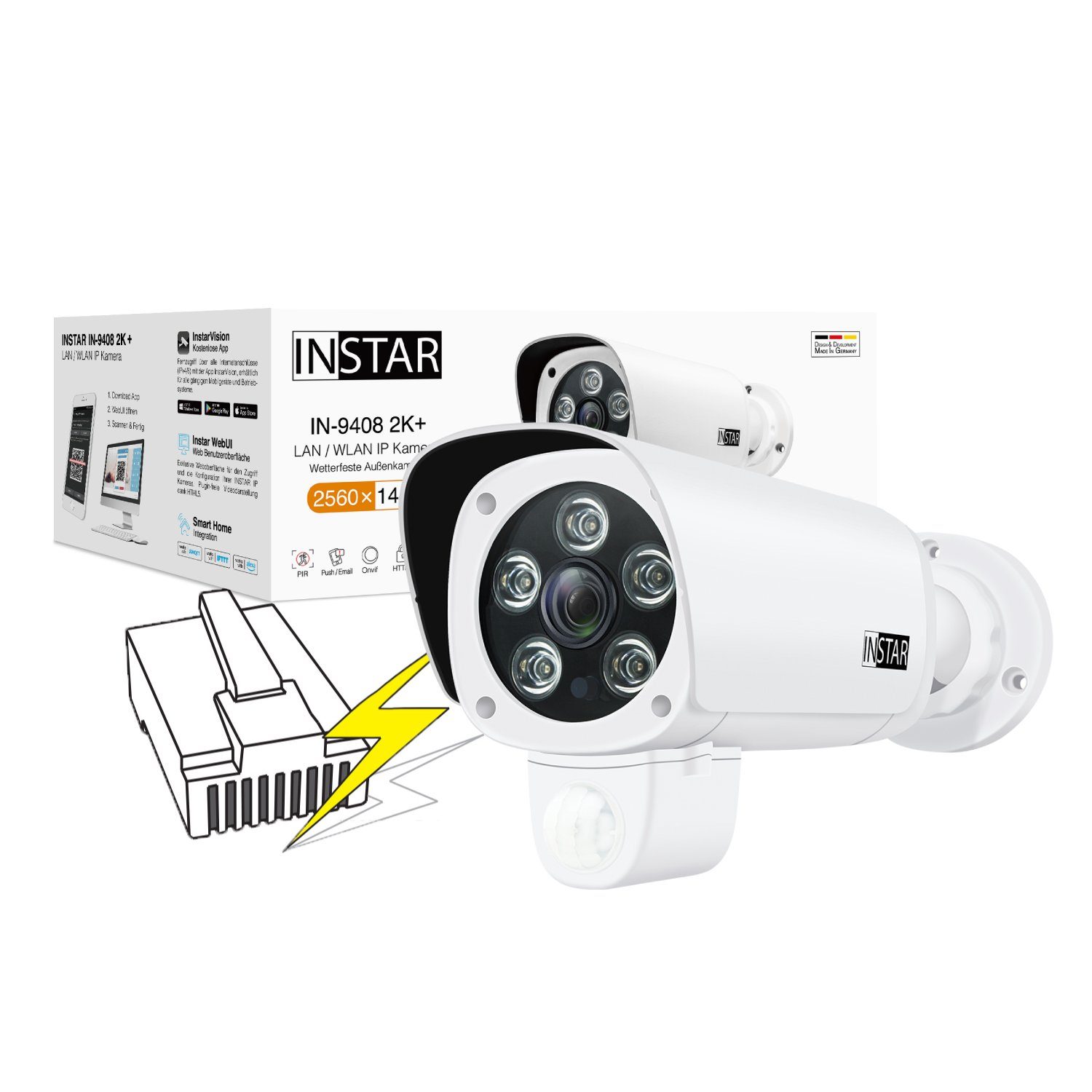 INSTAR IP Kamera IN-9408 2K+ (LAN / PoE Version) mit AI Überwachungskamera