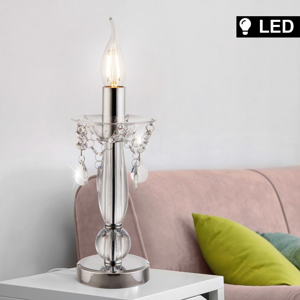 etc-shop LED Tischleuchte, Leuchtmittel inklusive, Warmweiß, Tisch Lampe  Kerzenständer Wohn Zimmer Chrom Kristall Leuchte im