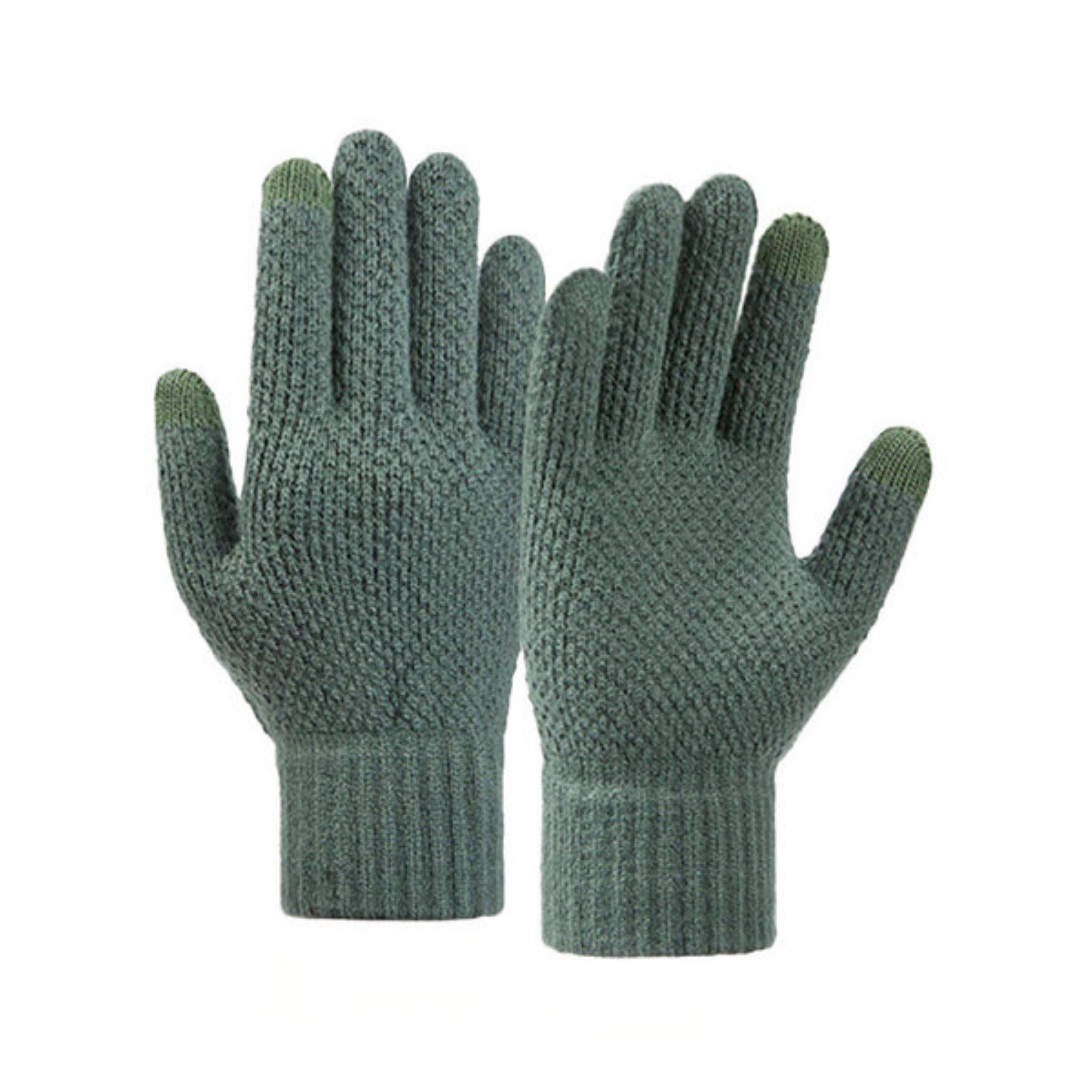 COFI 1453 Fäustlinge Winterliche geflochtene Handyhandschuhe Handwärmer Grün