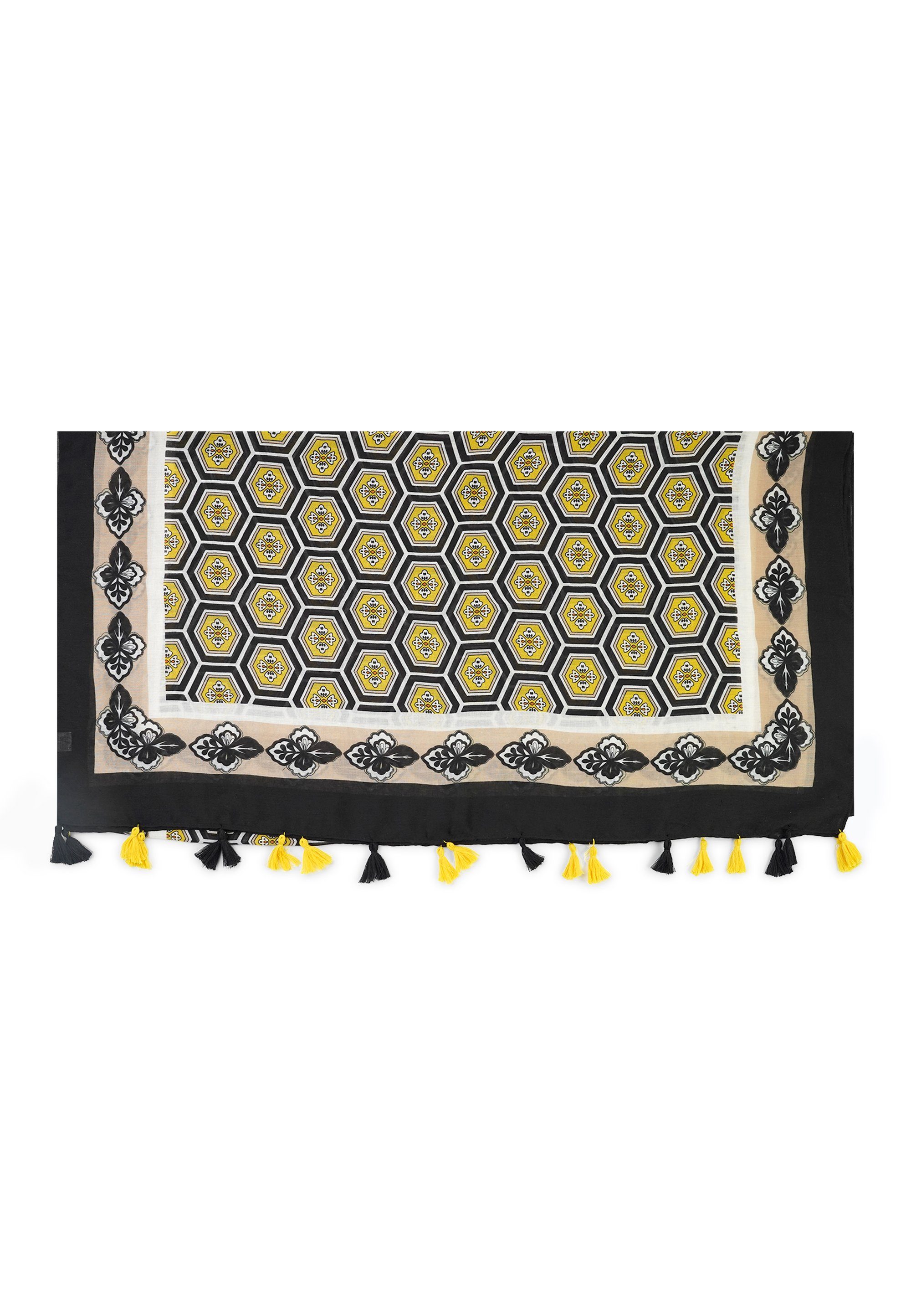 schwarz, aus Harpa Baumwoll-Viskose-Mischung Modeschal, gelb