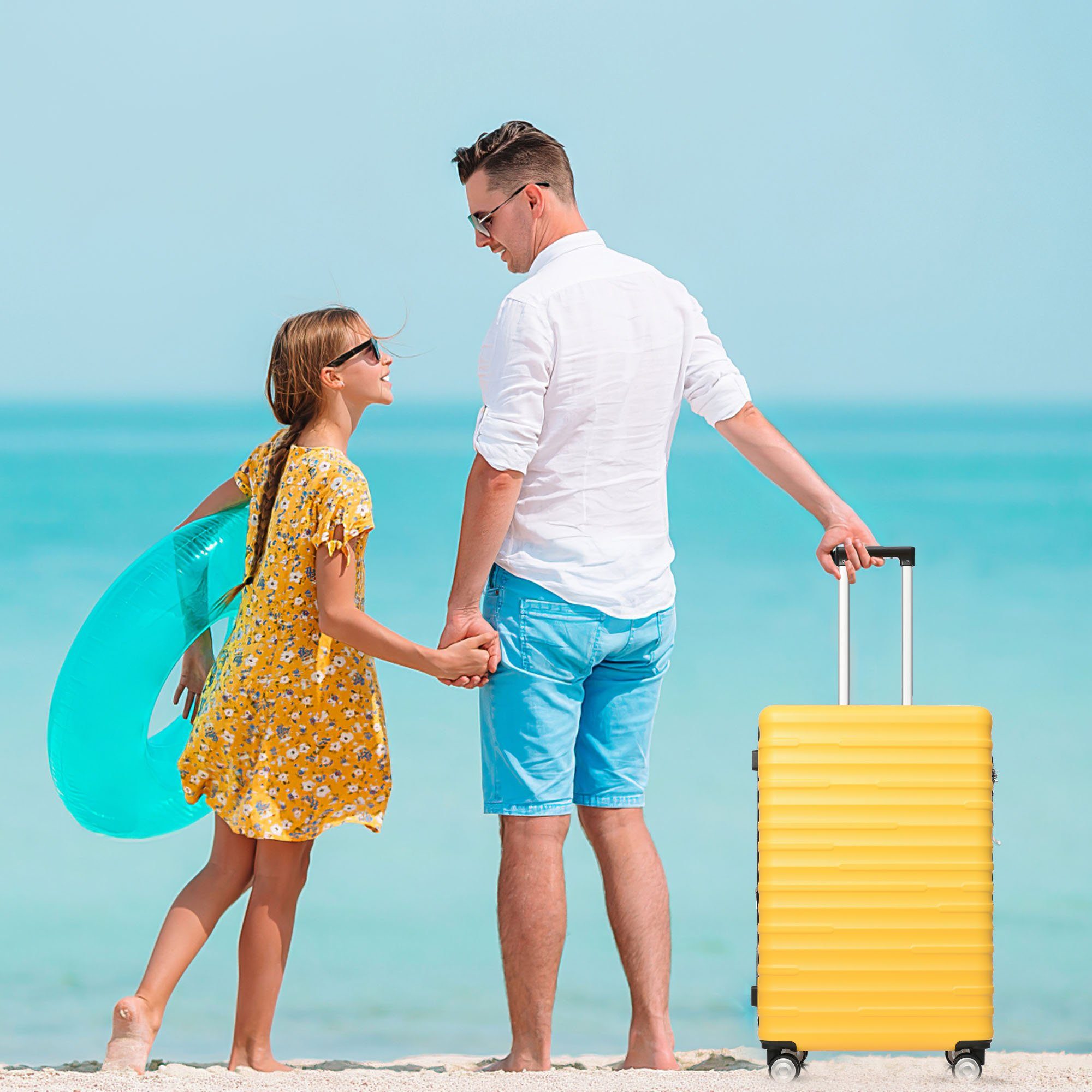 REDOM Handgepäckkoffer Hochwertiges ABS-Gepäck, TSA-Schloss, 4 Räder, asserdichtes Design, zuverlässiger Reisebegleiter, stilvoll Gelb
