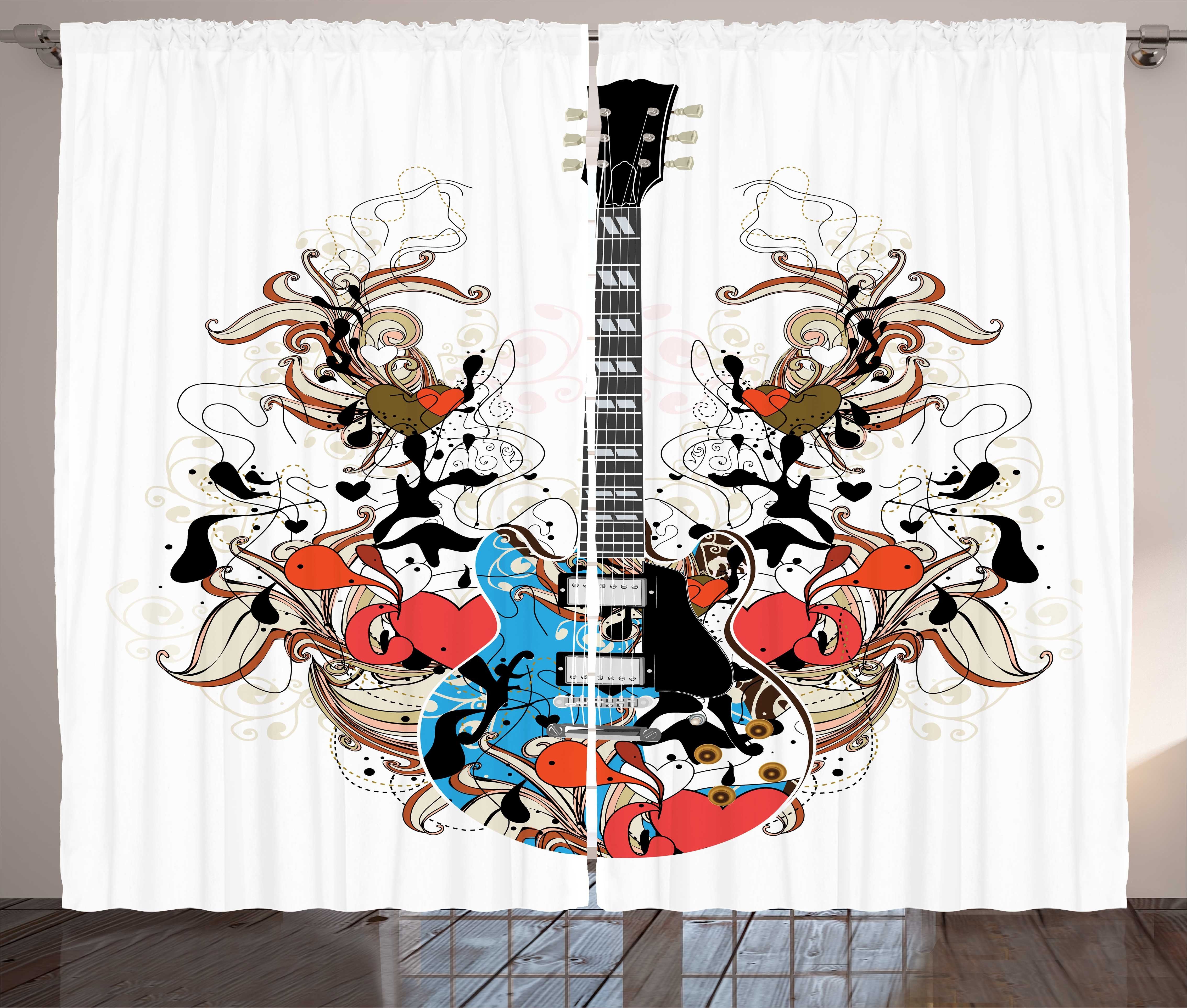 Gardine Schlafzimmer Kräuselband Vorhang Kunstwerk von Haken, mit Abakuhaus, Curls Gitarre und Flourishes Schlaufen
