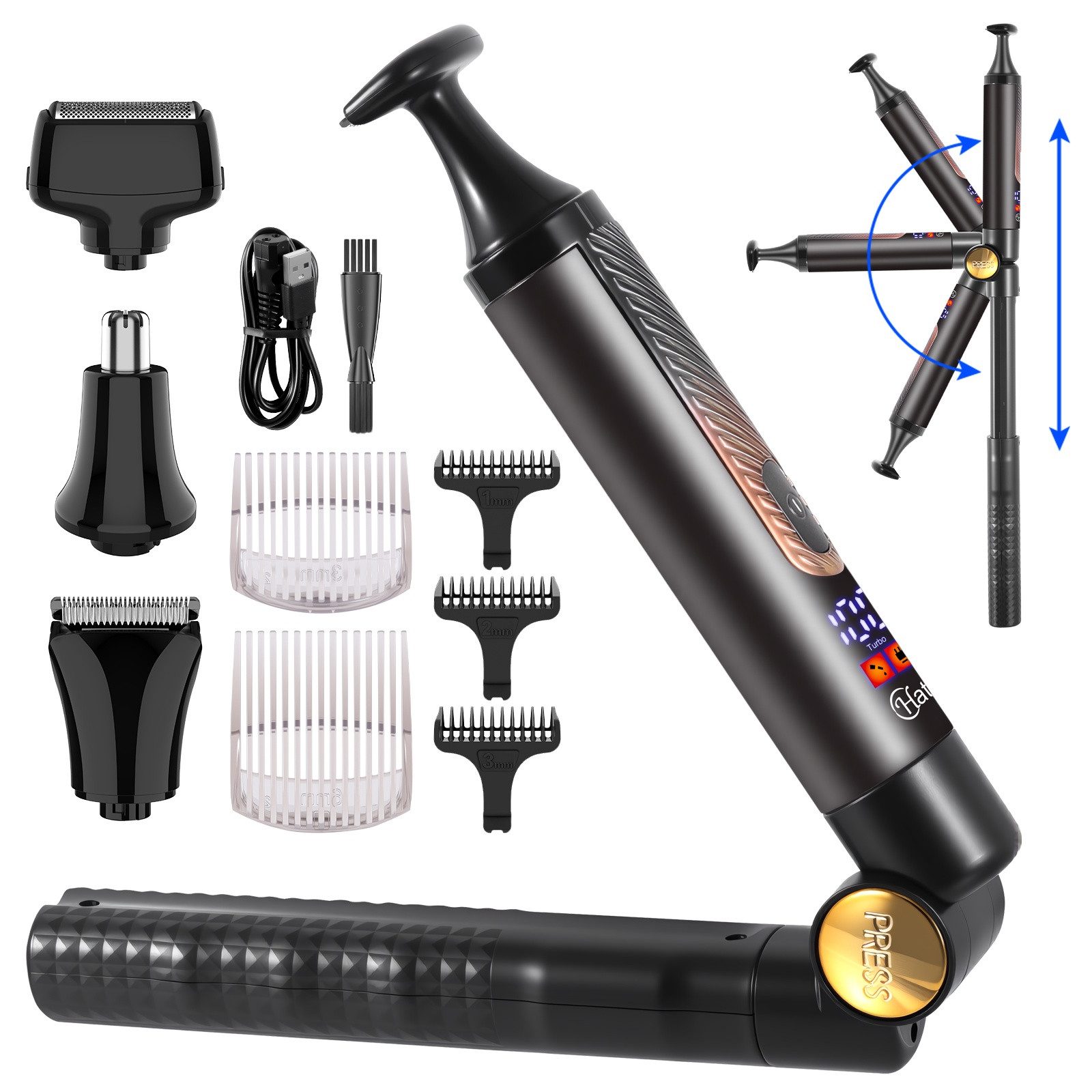 HATTEKER Körperrasierer HT-6198, Barttrimmer Bodygroomer, Rückentrimmer 4-in-1-Set Wasserdicht