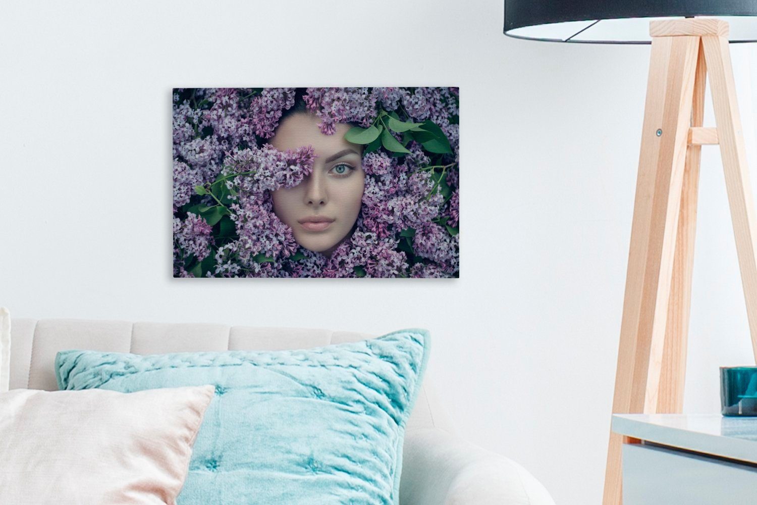 OneMillionCanvasses® Leinwandbild Frauen - Lila, St), Aufhängefertig, - 30x20 Leinwandbilder, Wanddeko, Wandbild Blumen (1 cm