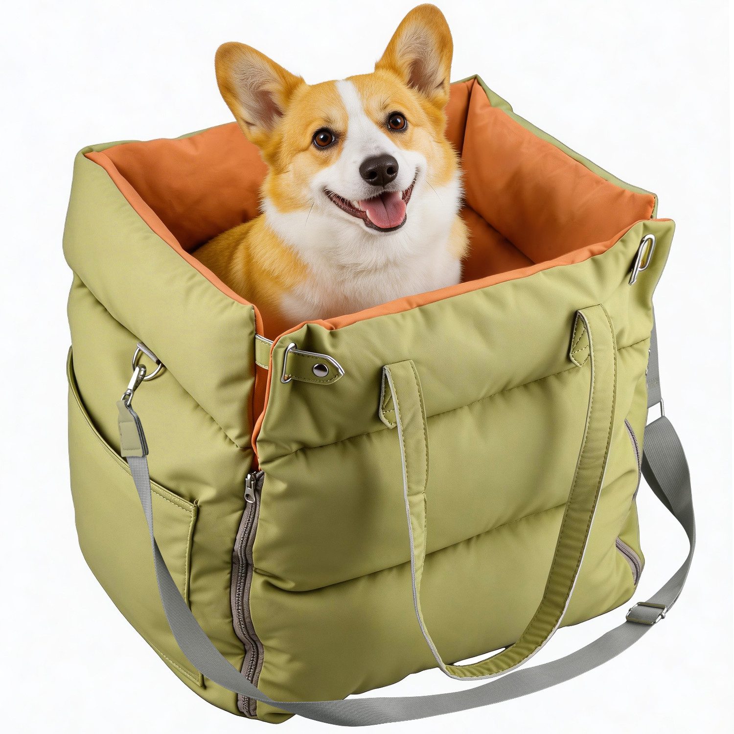 HS Onsing Hunde-Autositz 2-in-1 Hundebett,Autositz Hunde Tragbare, für kleine/mittlere Hunde, PU-Material,Kratzfest,verschleißfest,wasserdicht, Abnehmbar und Waschbar,mit Sicherheitsgurt,Für Hunde bis 13 kg