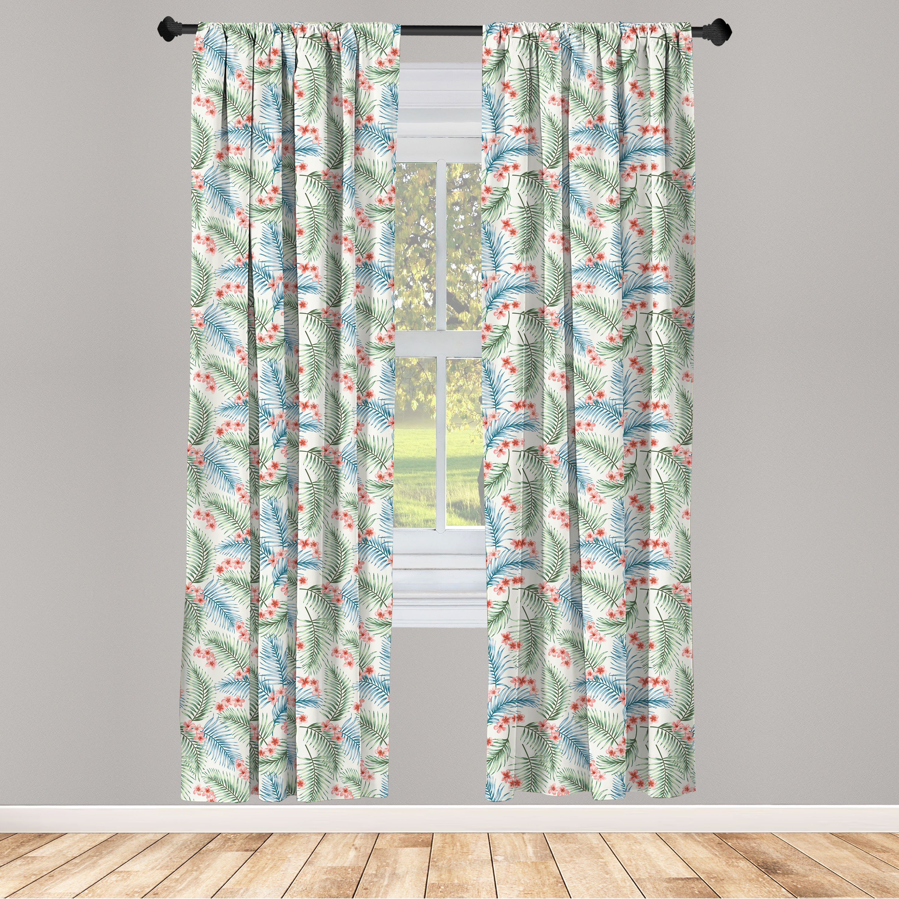 Gardine Vorhang für Wohnzimmer Schlafzimmer Dekor, Abakuhaus, Microfaser, Luau Vintage Plumerias auf Blättern