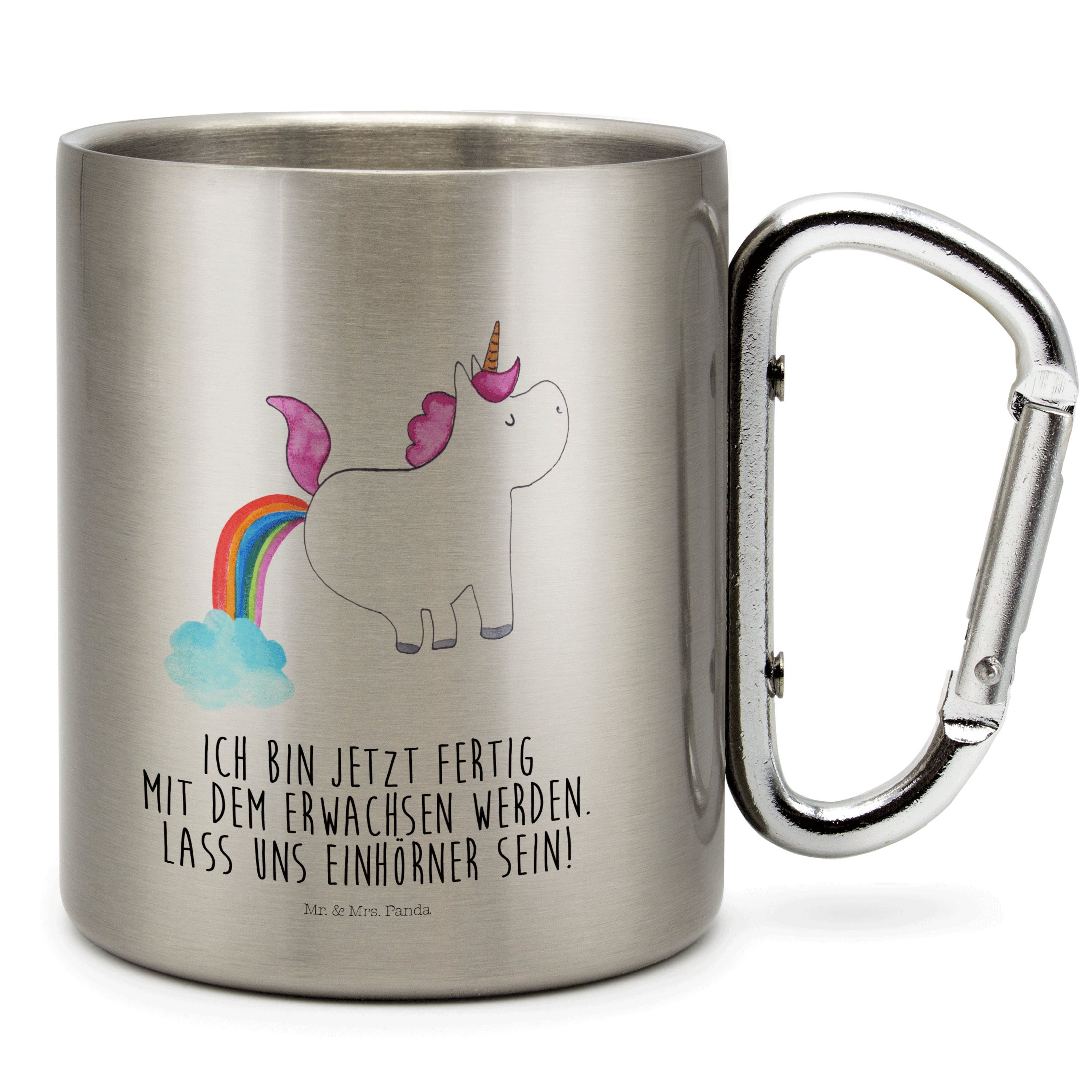 Mr. & Mrs. Panda Tasse Einhorn Pupsend - Transparent - Geschenk, Edelstahlbecher, Erwachsenw, Edelstahl