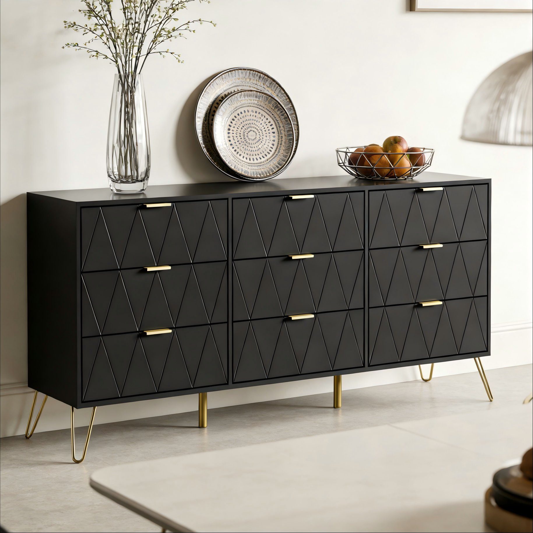 UEV Kommode modern Sideboard schmal Mehrzweckschrank für Kleidung Dokumente (Packung, Schubladenschrank mit Kippsicherung für Wohnzimmer Schlafzimmer Flur), TV Board Schubladenschrank Buffet 150x34x74cm Aufbewahrungsschrank