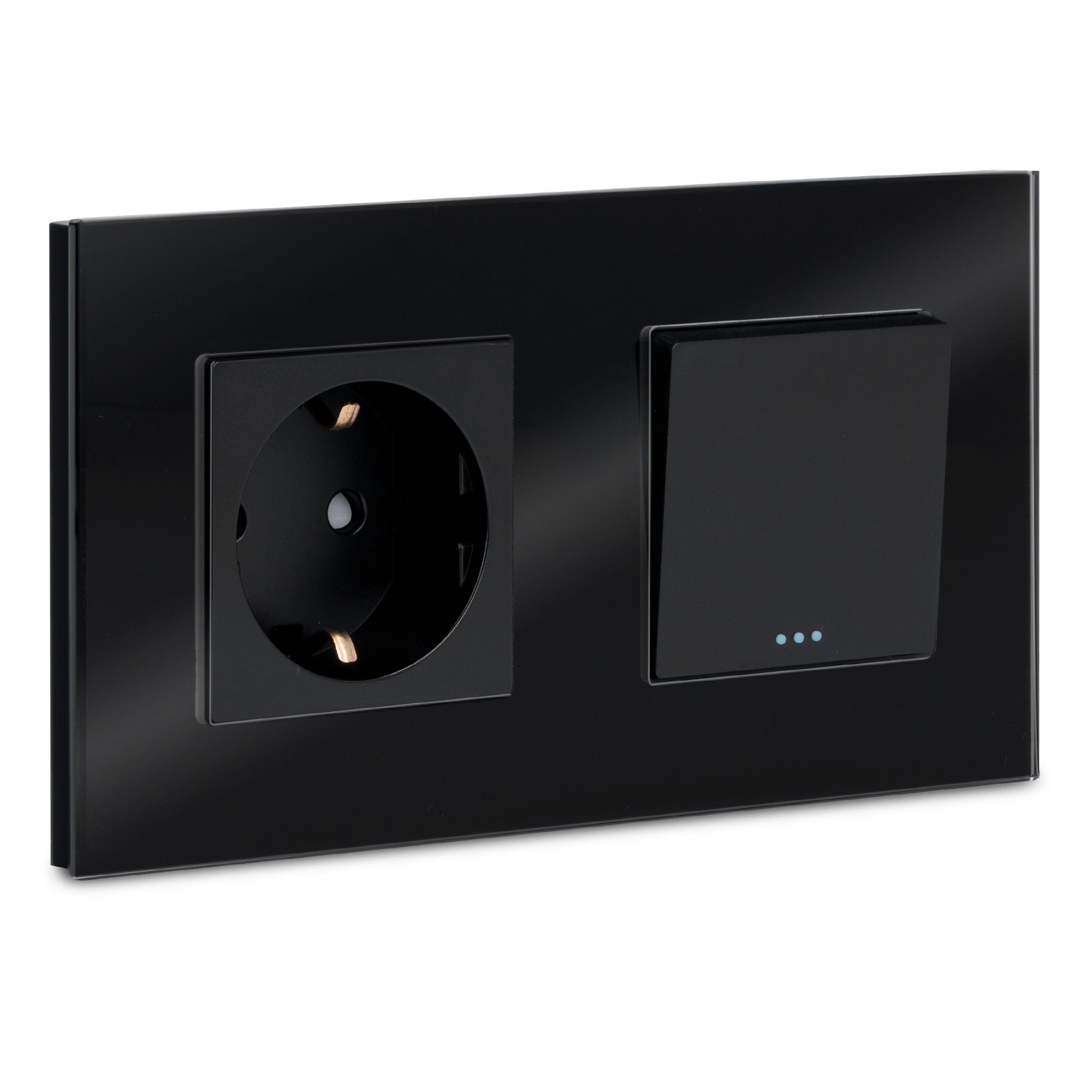 Navaris Steckdose Wandschalter mit Schuko - Design Glas - einfach, 1-St.