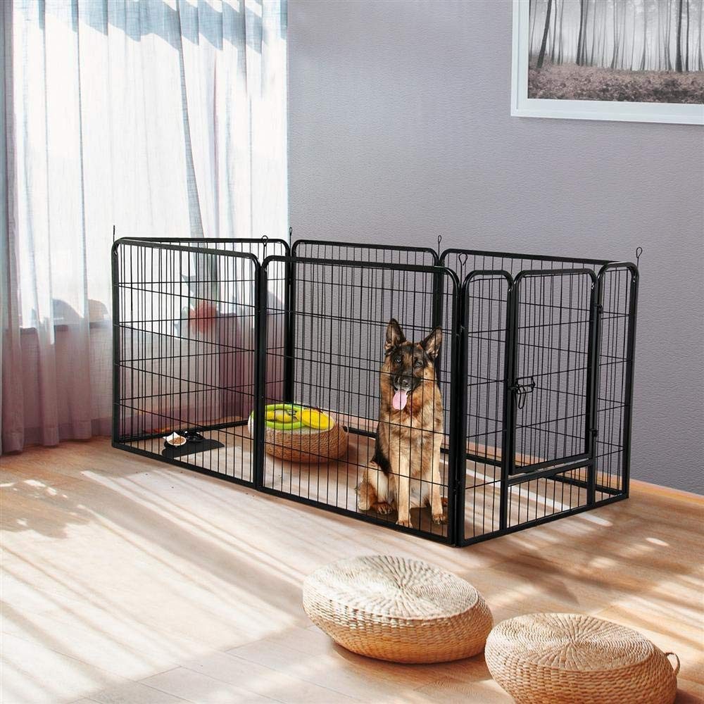 JEOBEST Freigehege Welpenauslauf mit 6 Gitterplatten Tür Tierlaufstall Freigehege, 60cm hoch für Haustiere Hund Katze Welpe