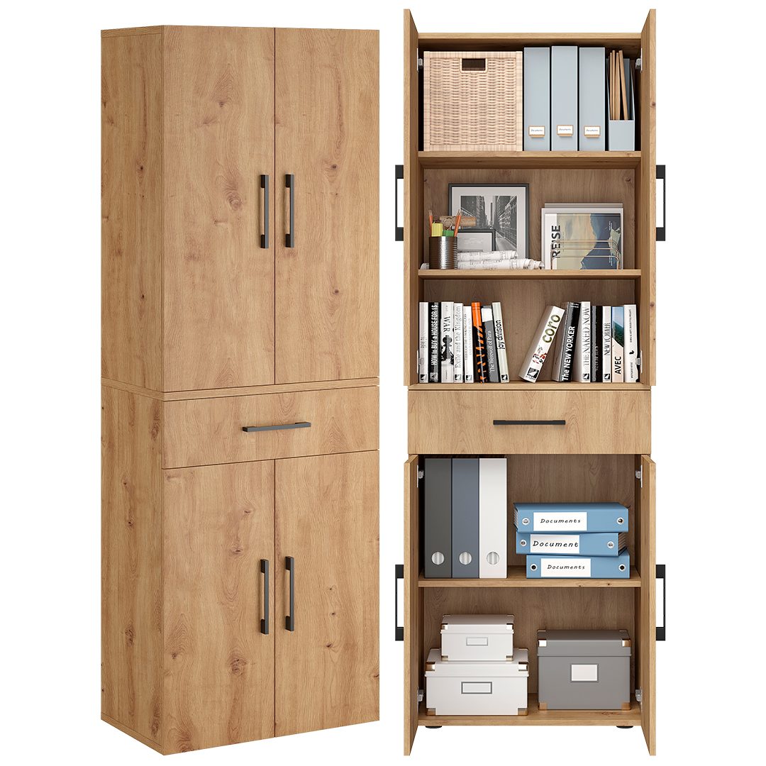 Bellamio Mehrzweckschrank Apol (Eichenoptik) Aktenschrank mit 6 Fächern, inkl. 1 Schublade, robust & kratzfest