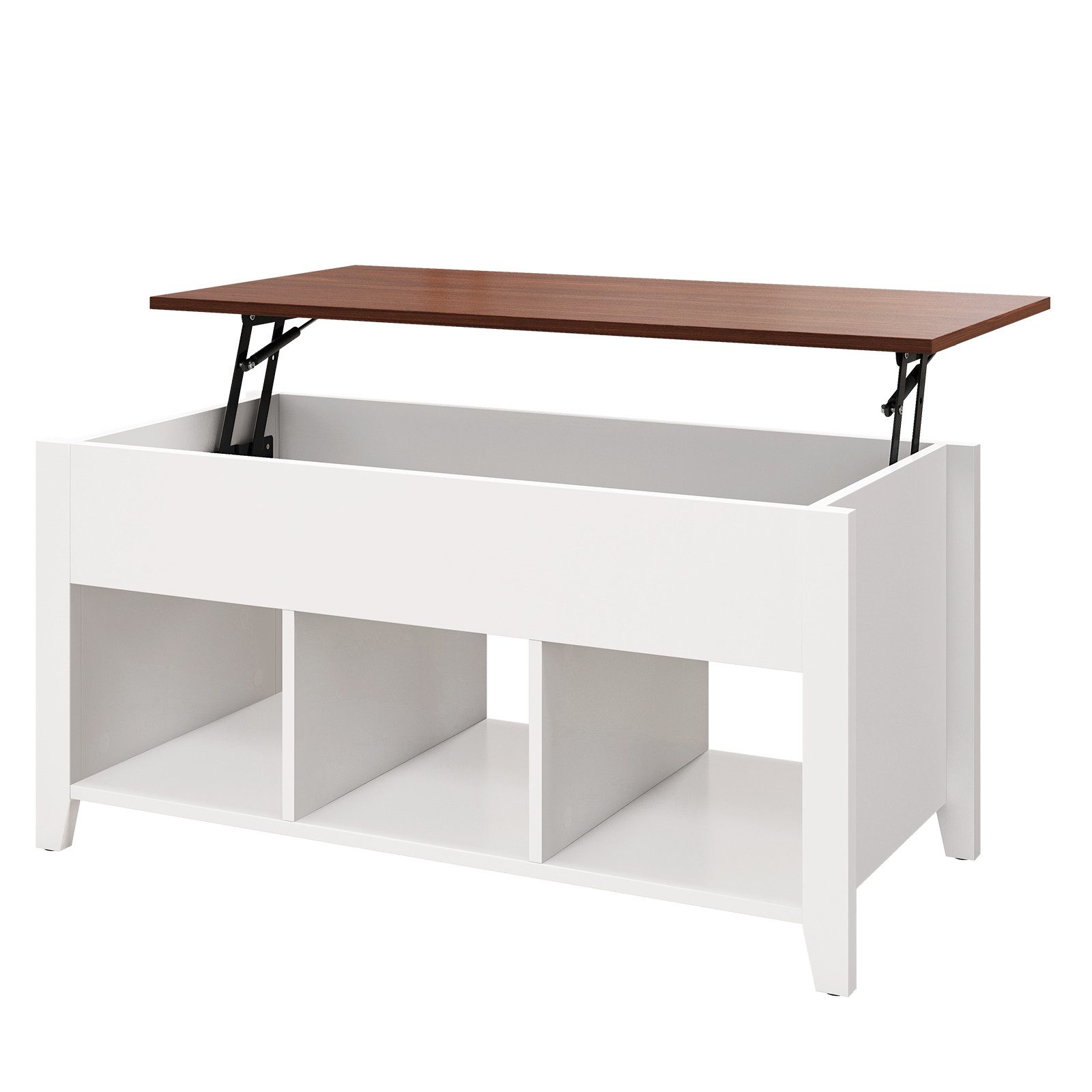 COSTWAY Couchtisch, höhenverstellbar, mit Stauraum & 3 offenen Fächern
