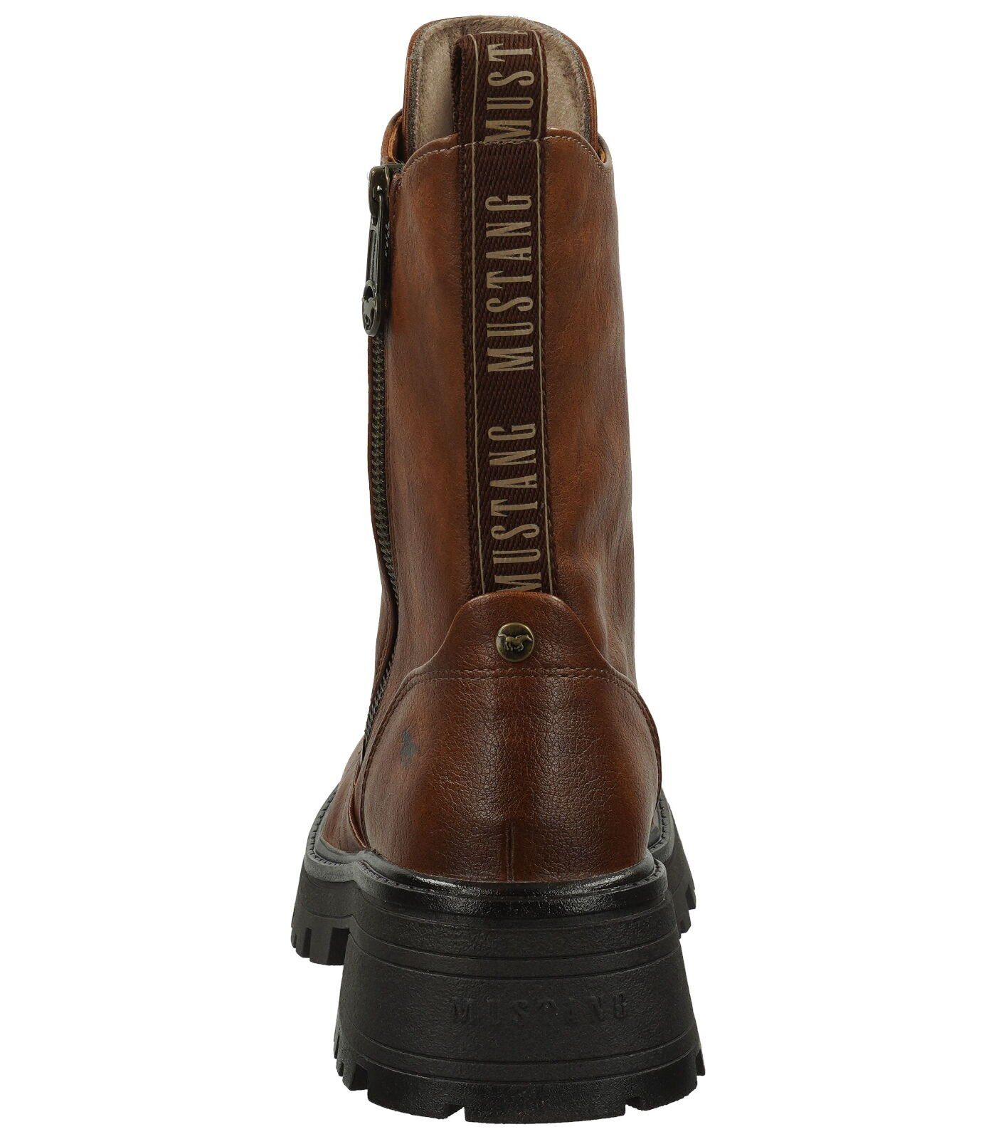 Cognac Stiefelette MUSTANG Lederimitat Schnürstiefelette